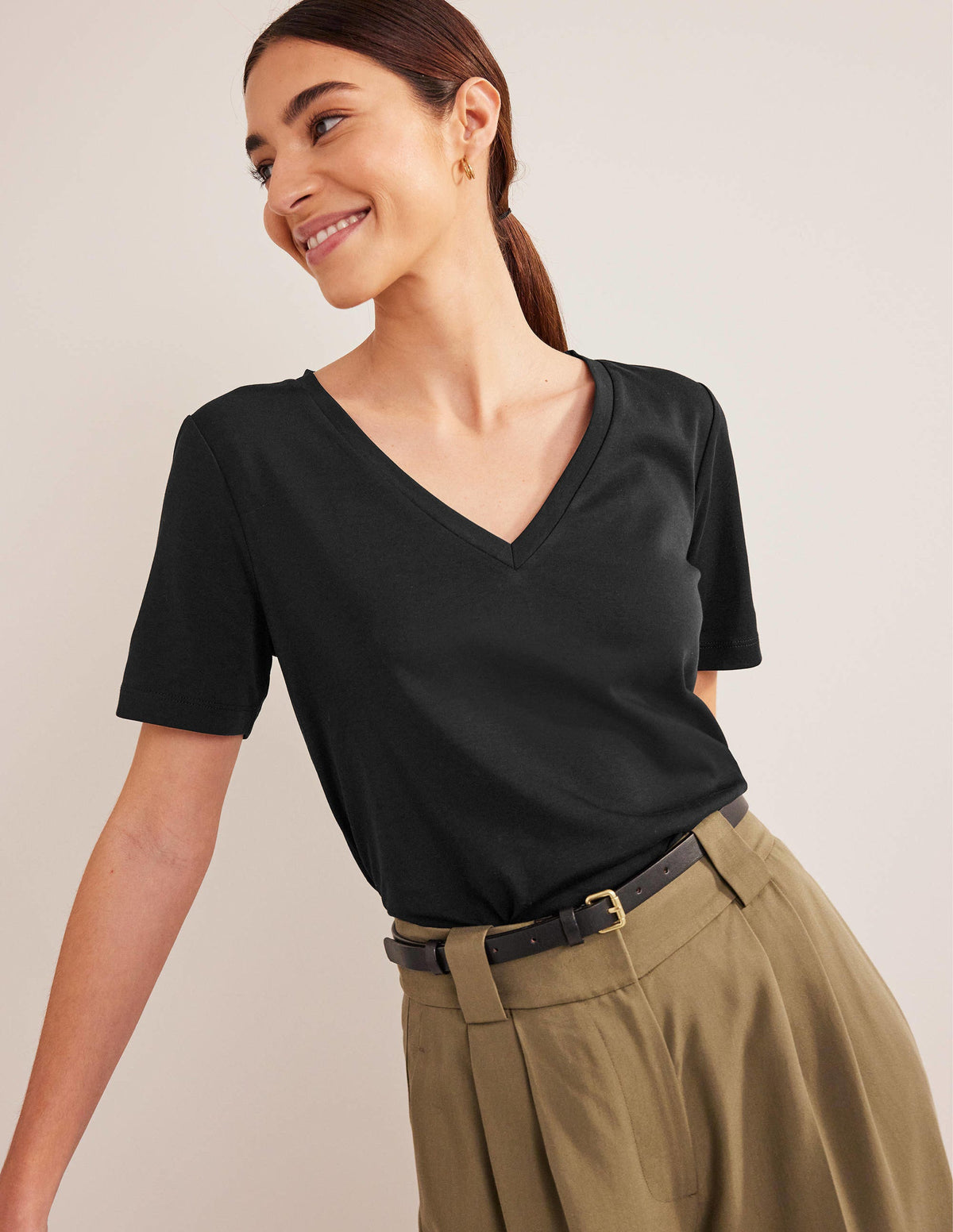 Perfect V-Neck T-Shirt-Black-1