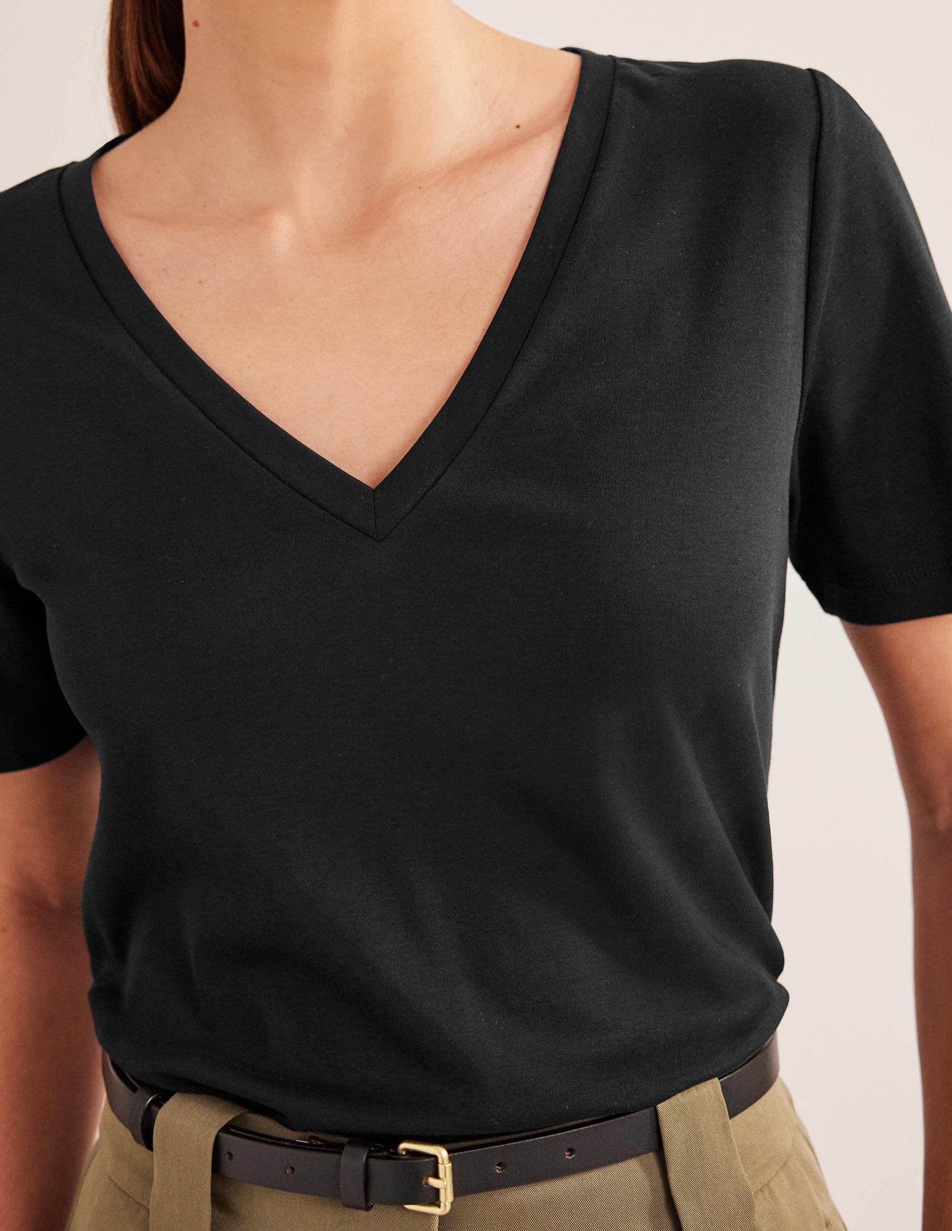 Perfect V-Neck T-Shirt-Black-2