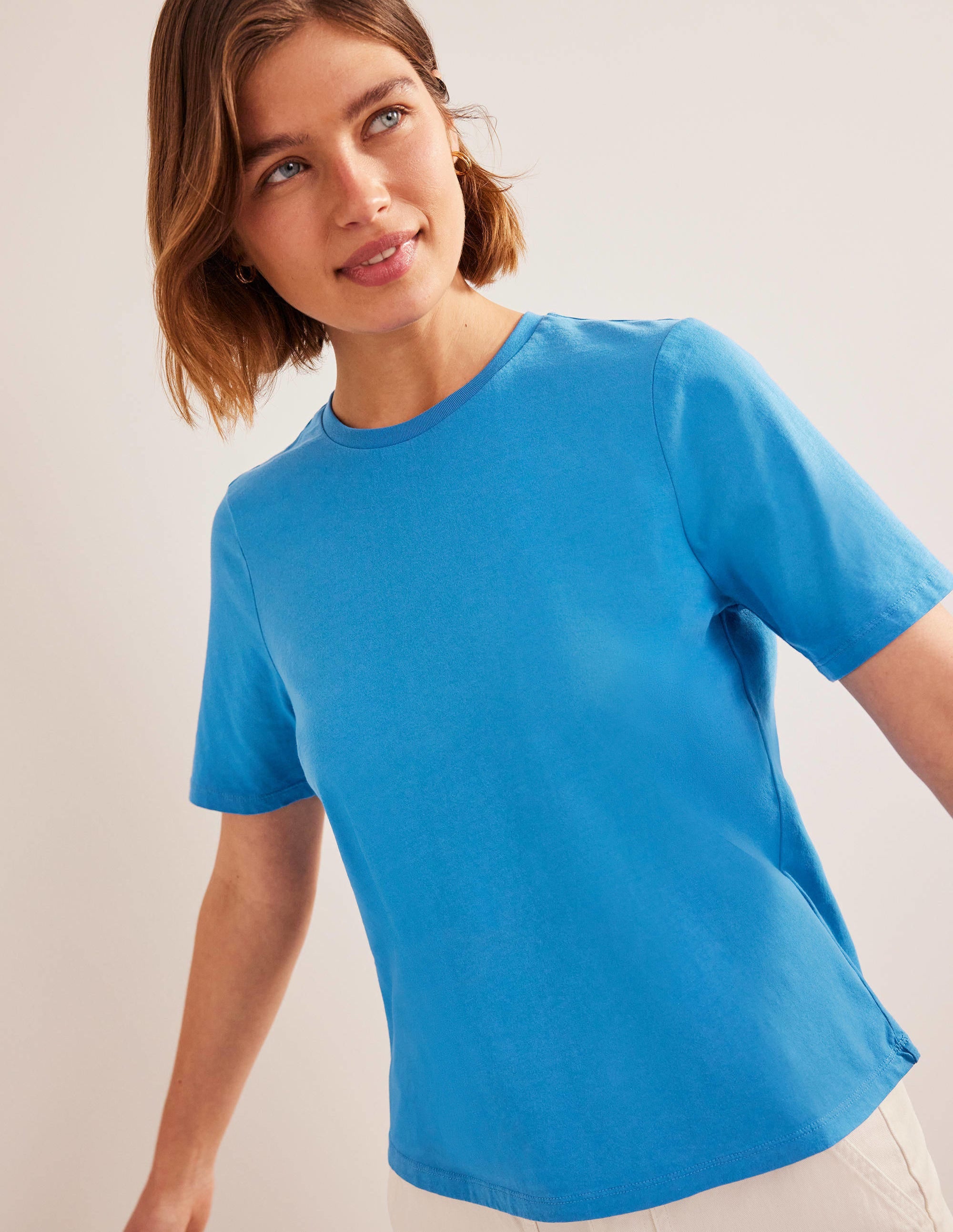 Pure Cotton Crew Neck T-shirt-China Blue - Image 1