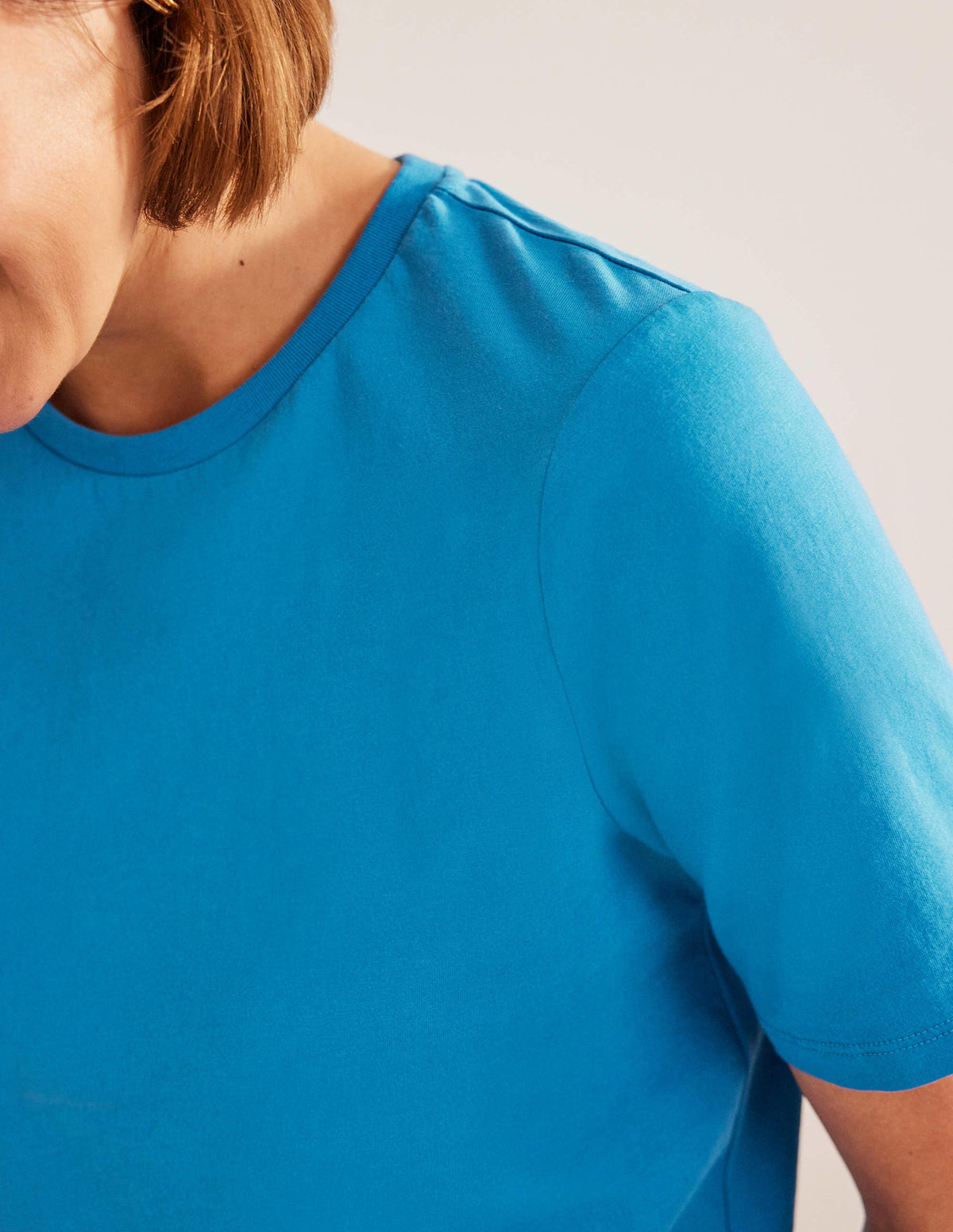 Pure Cotton Crew Neck T-shirt-China Blue - Image 2