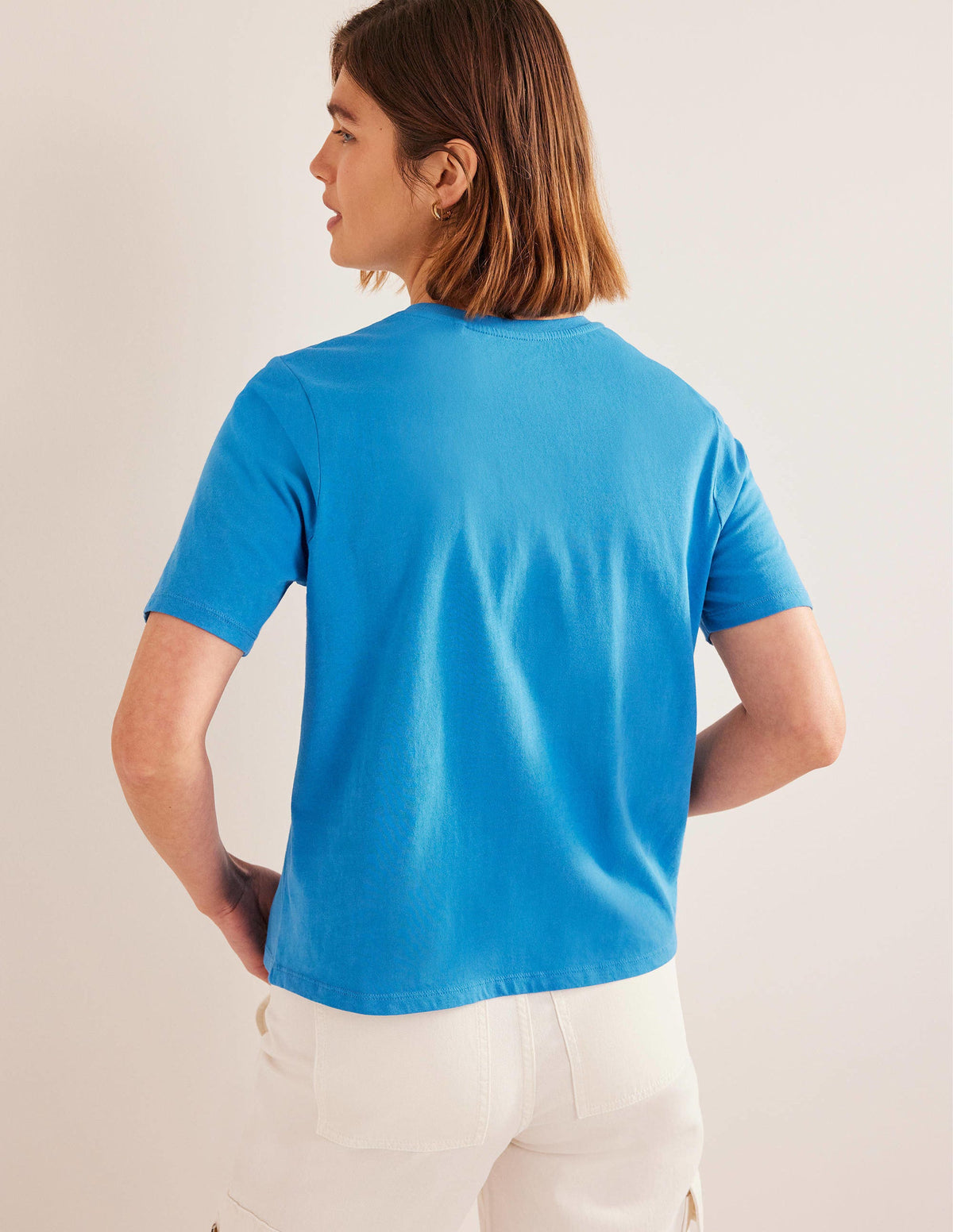 Pure Cotton Crew Neck T-shirt-China Blue-3