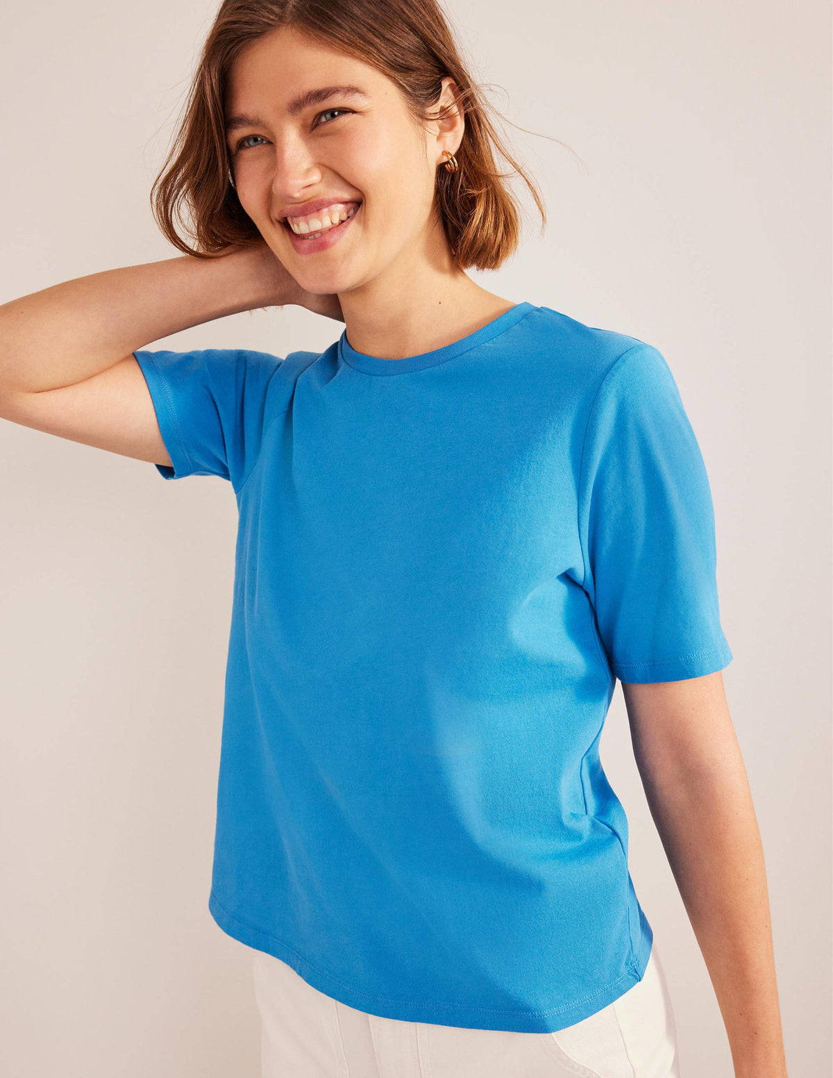 Pure Cotton Crew Neck T-shirt-China Blue - Image 4