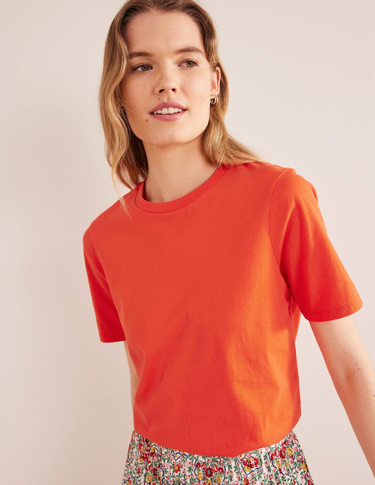 Pure Cotton Crew Neck T-shirt-Red Pop-1
