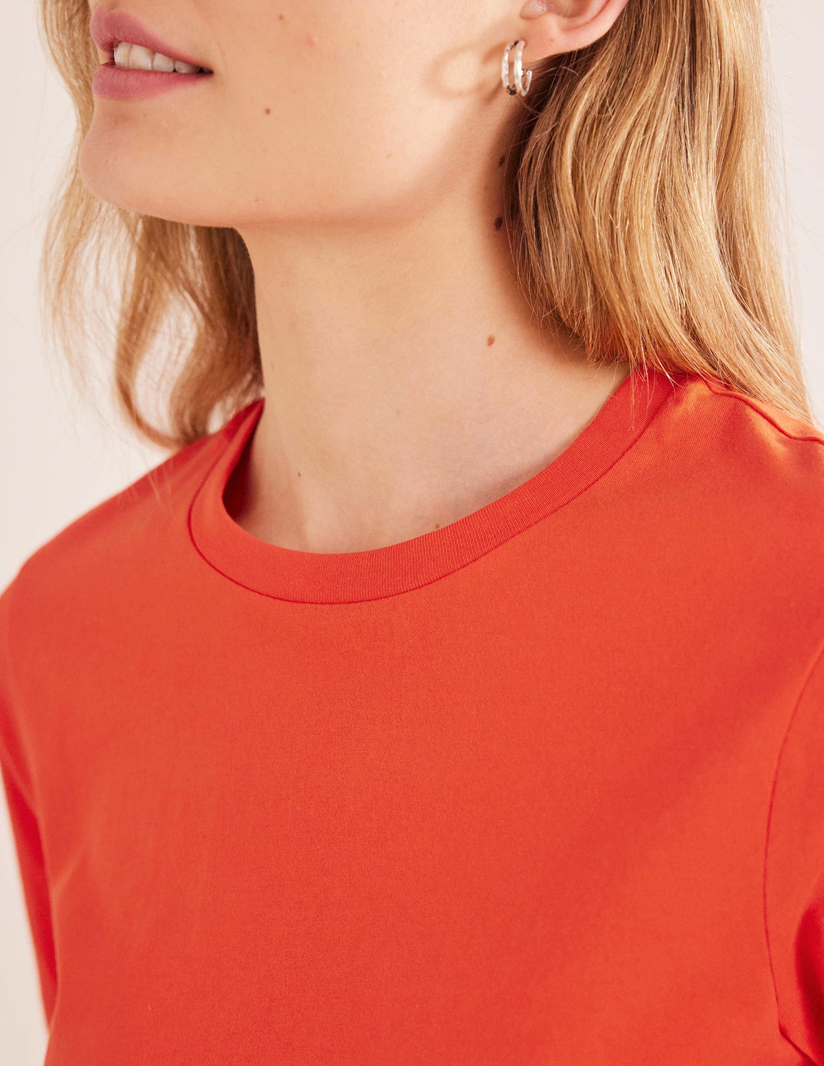 Pure Cotton Crew Neck T-shirt-Red Pop-2
