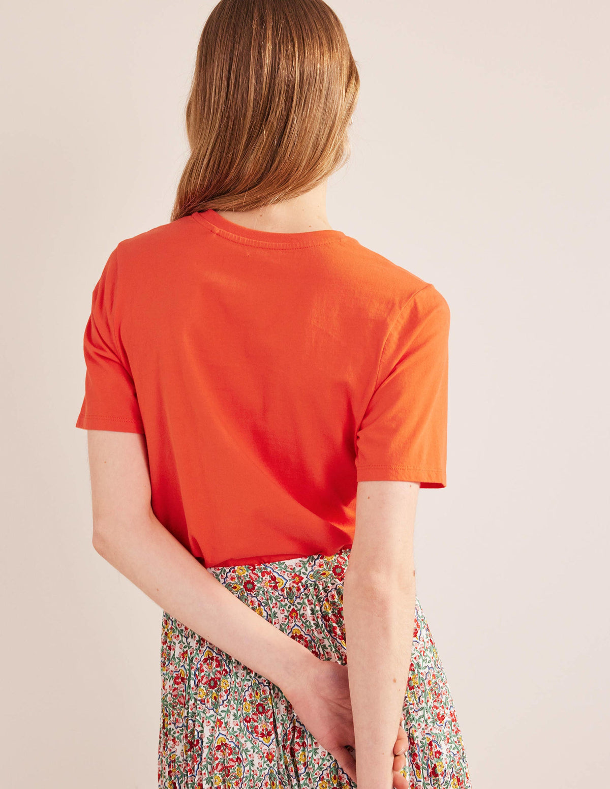 Pure Cotton Crew Neck T-shirt-Red Pop-3