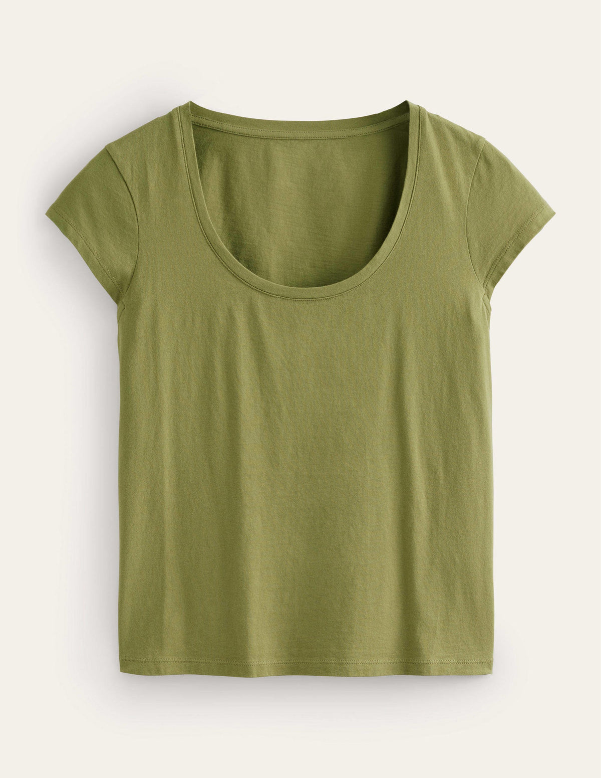 Pure Cotton Scoop Neck T-Shirt-Capulet Olive - Image 5