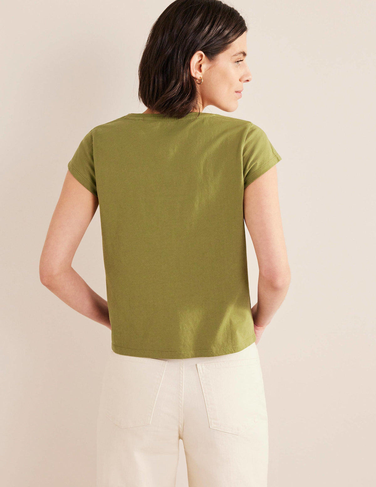 Pure Cotton Scoop Neck T-Shirt-Capulet Olive - Image 3