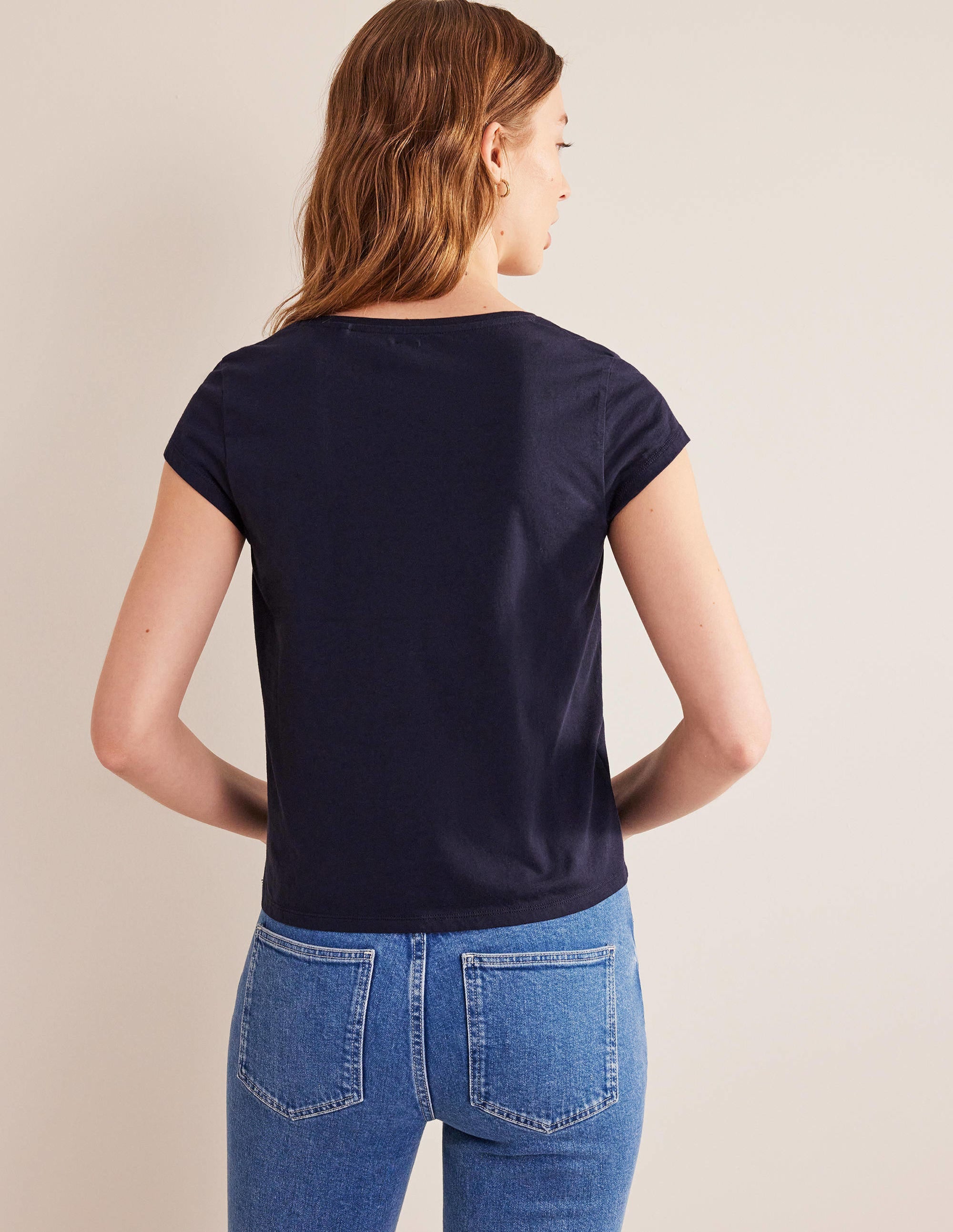 Pure Cotton Scoop Neck T-Shirt-Navy - Image 3