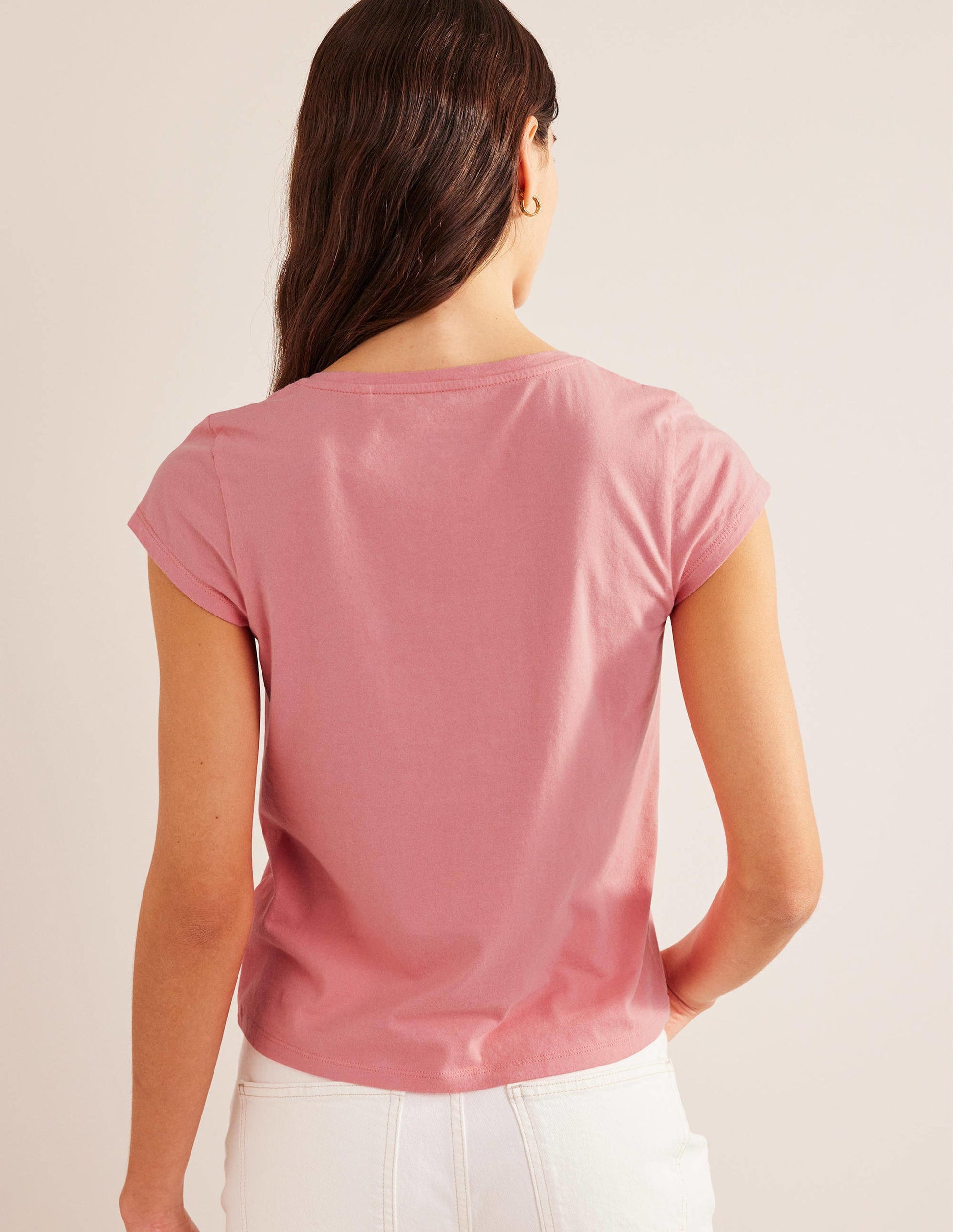 Pure Cotton Scoop Neck T-Shirt-Peach Sorbet-3