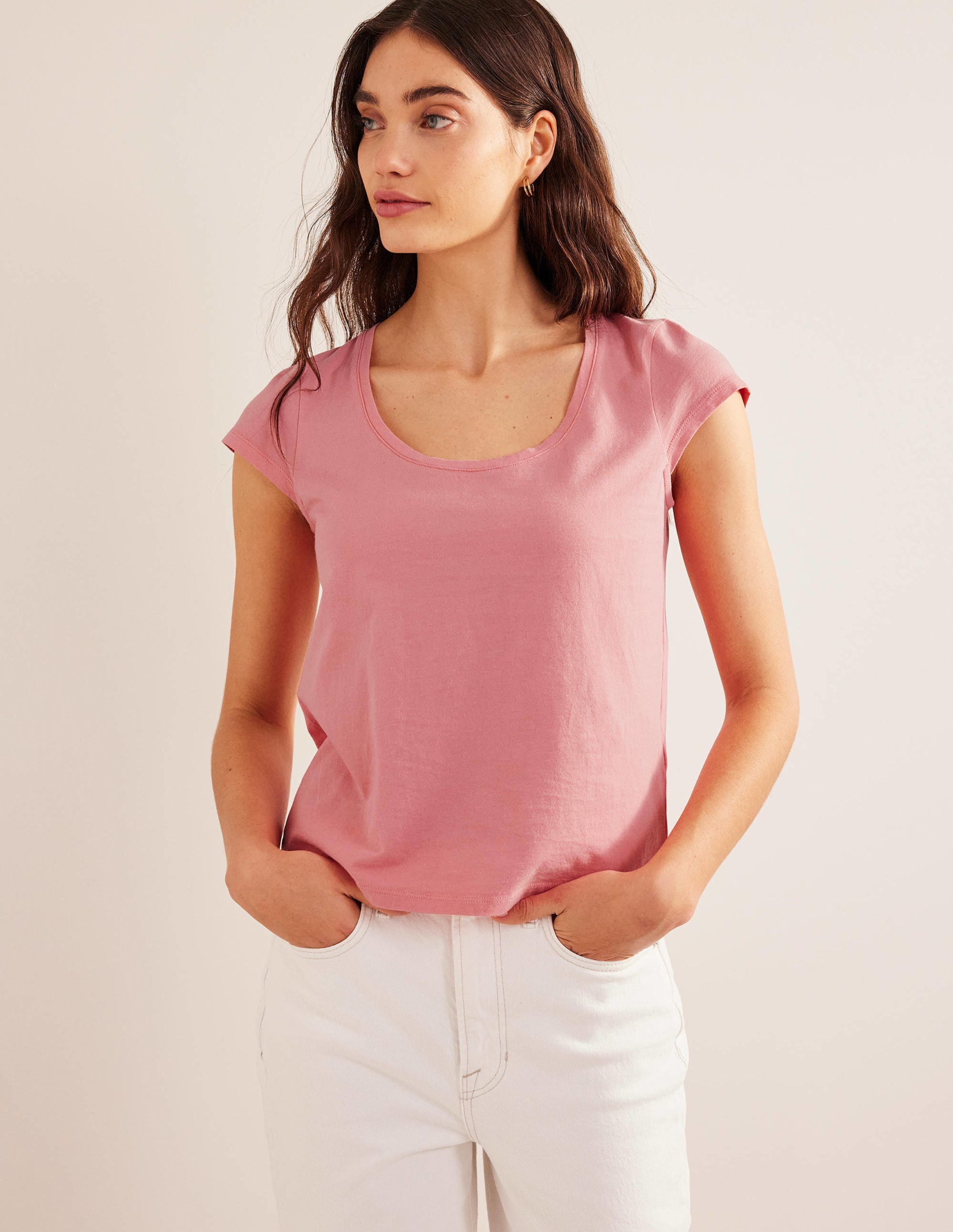Pure Cotton Scoop Neck T-Shirt-Peach Sorbet - Image 4