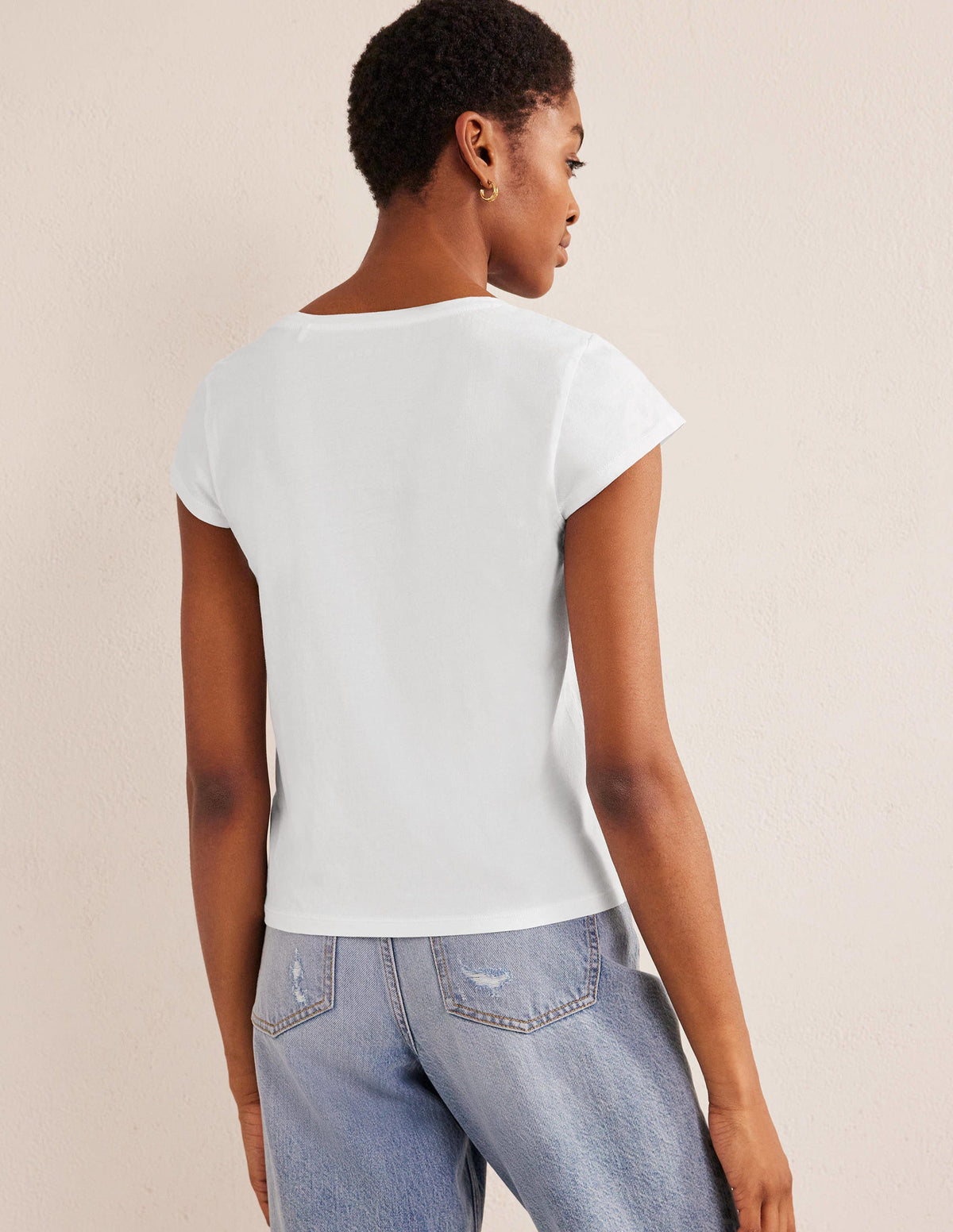 Pure Cotton Scoop Neck T-Shirt-White - Image 3