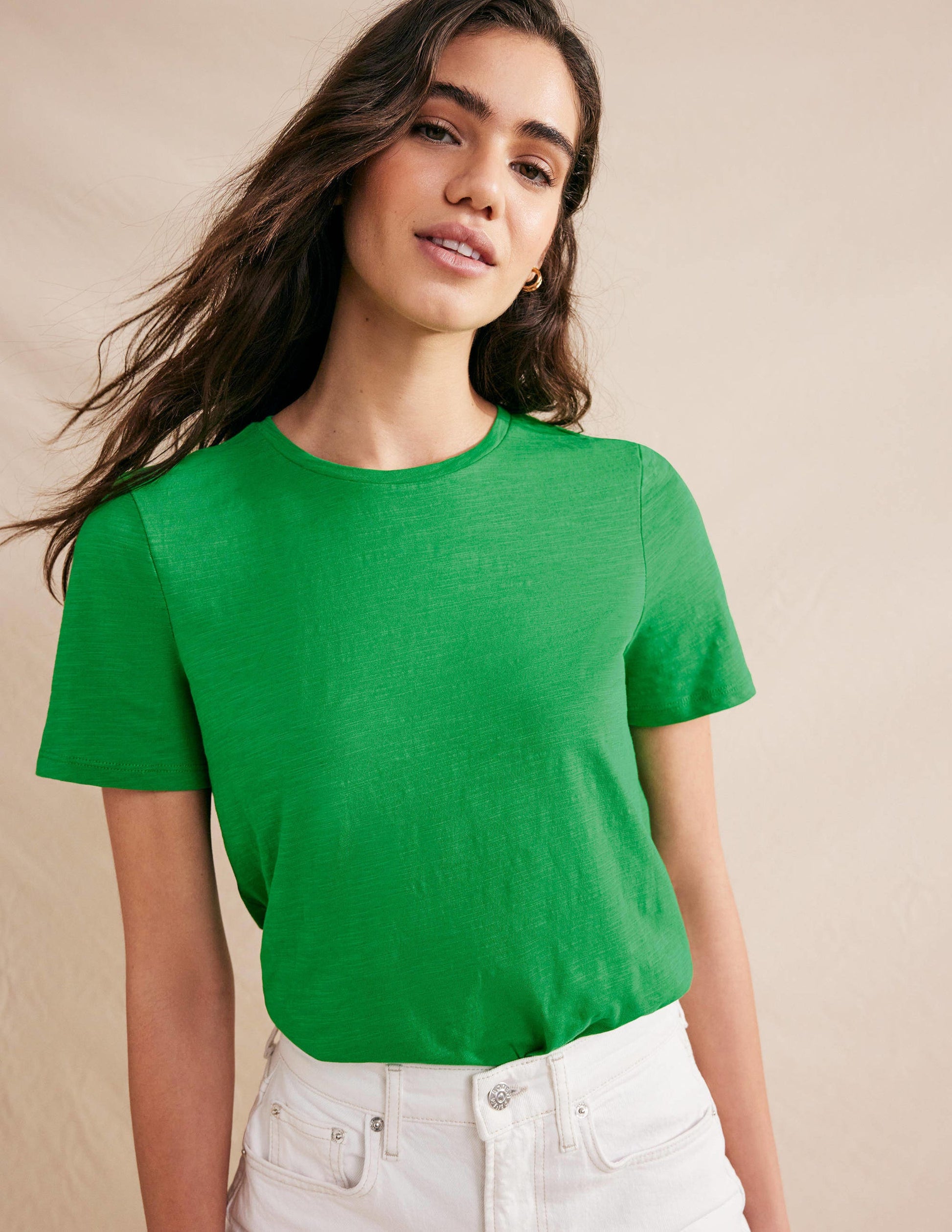 Cotton Crew Neck T-Shirt-Green Bee-1