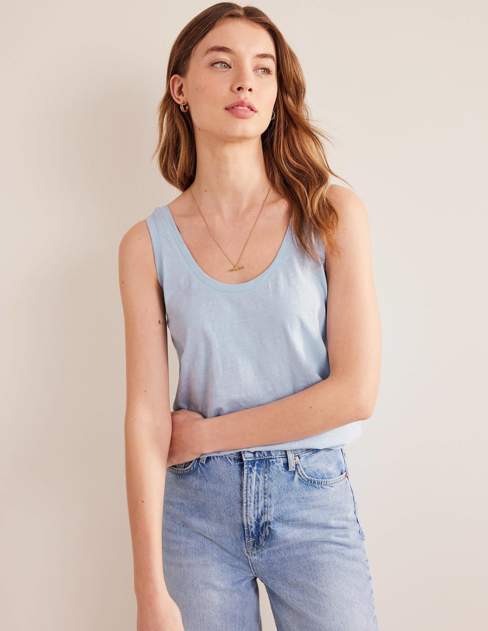 Relaxed Scoop Neck Vest-Chambray Blue - Image 1