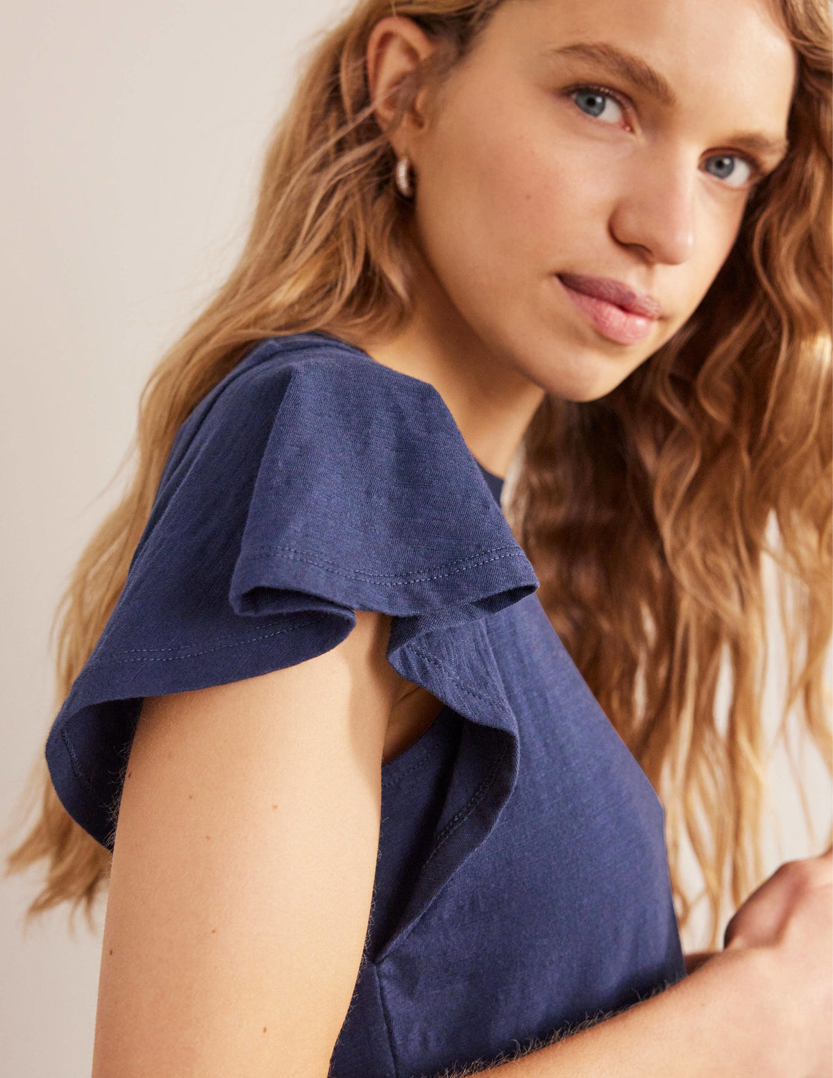 Crew Neck Flutter T-Shirt-Navy - Image 2