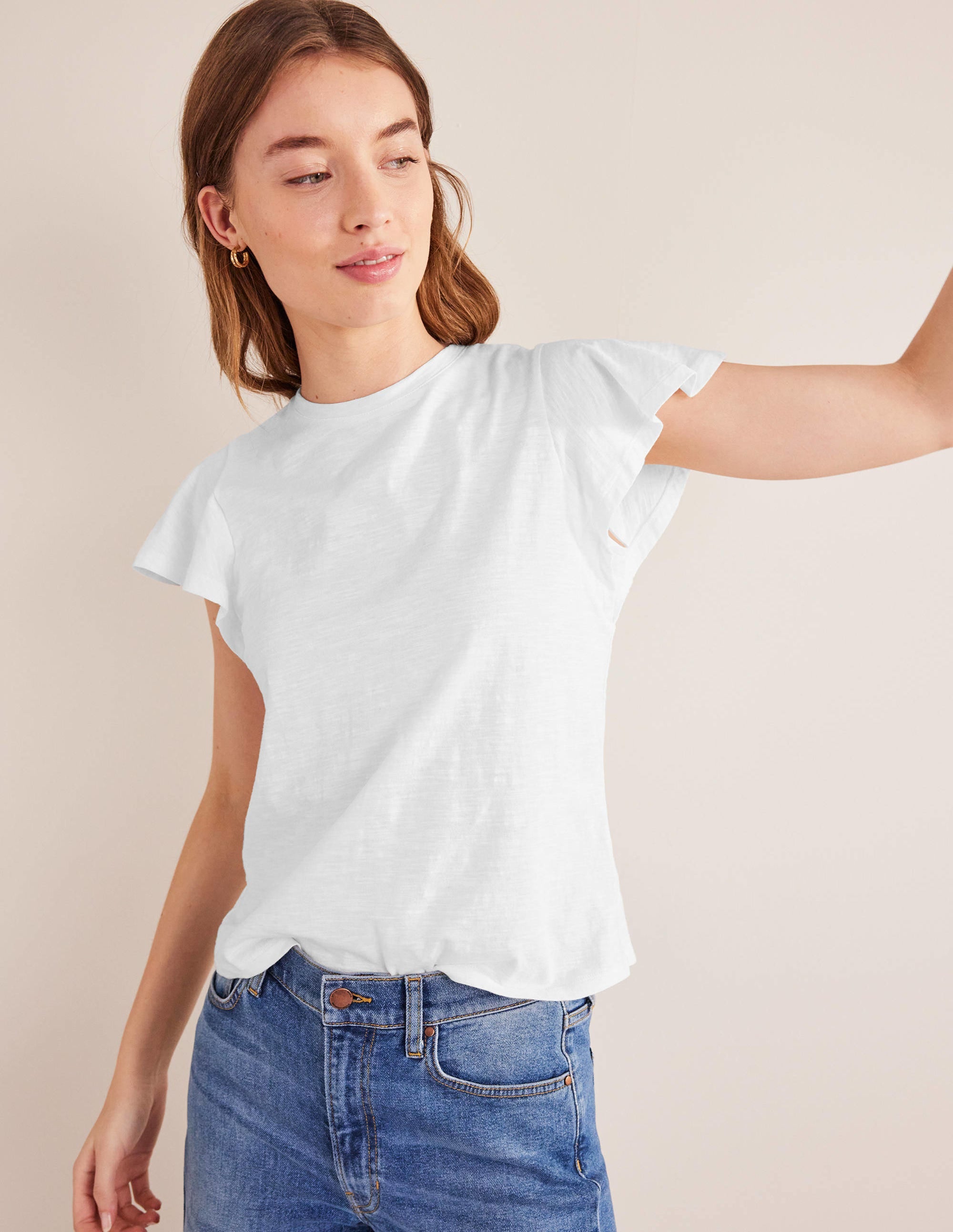 Crew Neck Flutter T-Shirt-White - Image 1