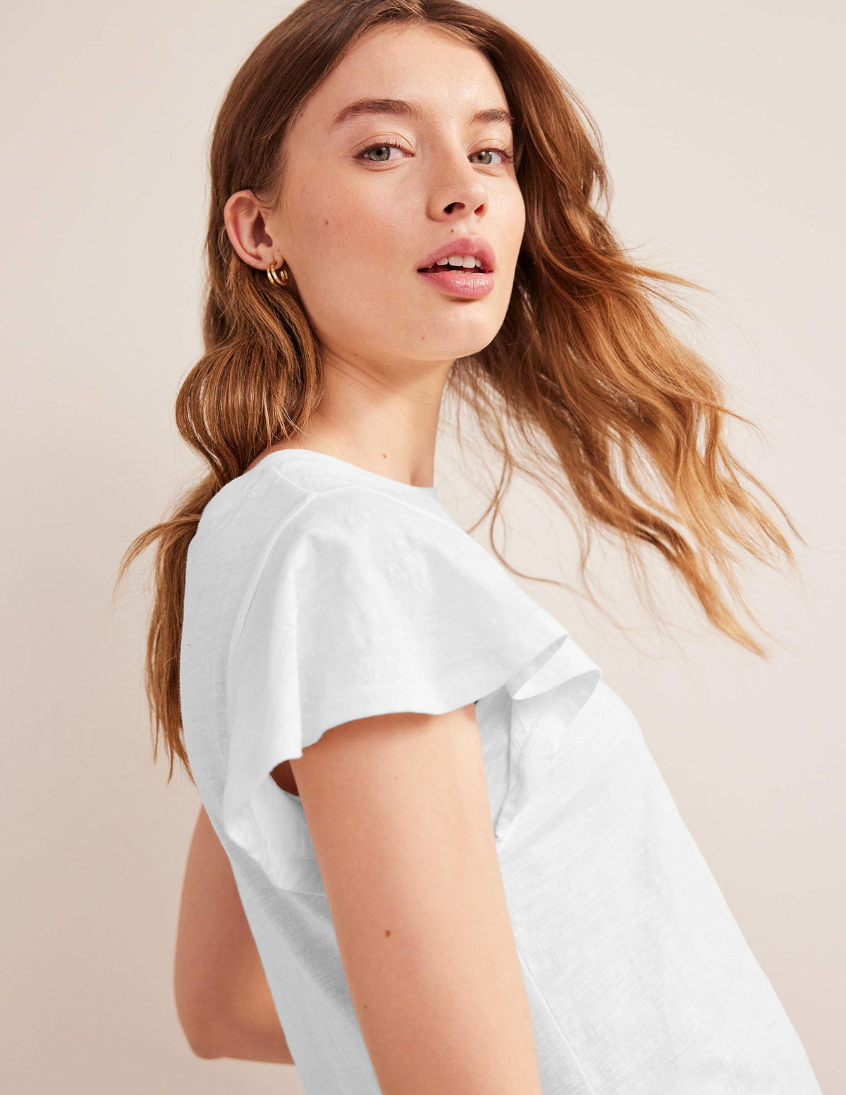 Crew Neck Flutter T-Shirt-White - Image 2