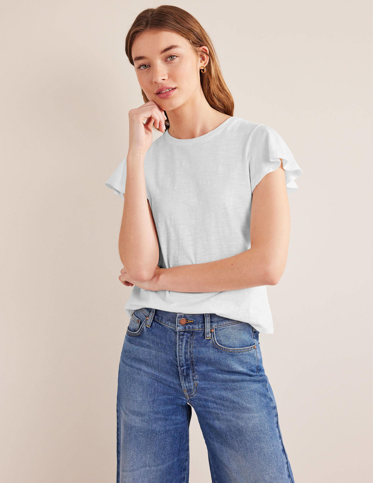 Crew Neck Flutter T-Shirt-White - Image 4
