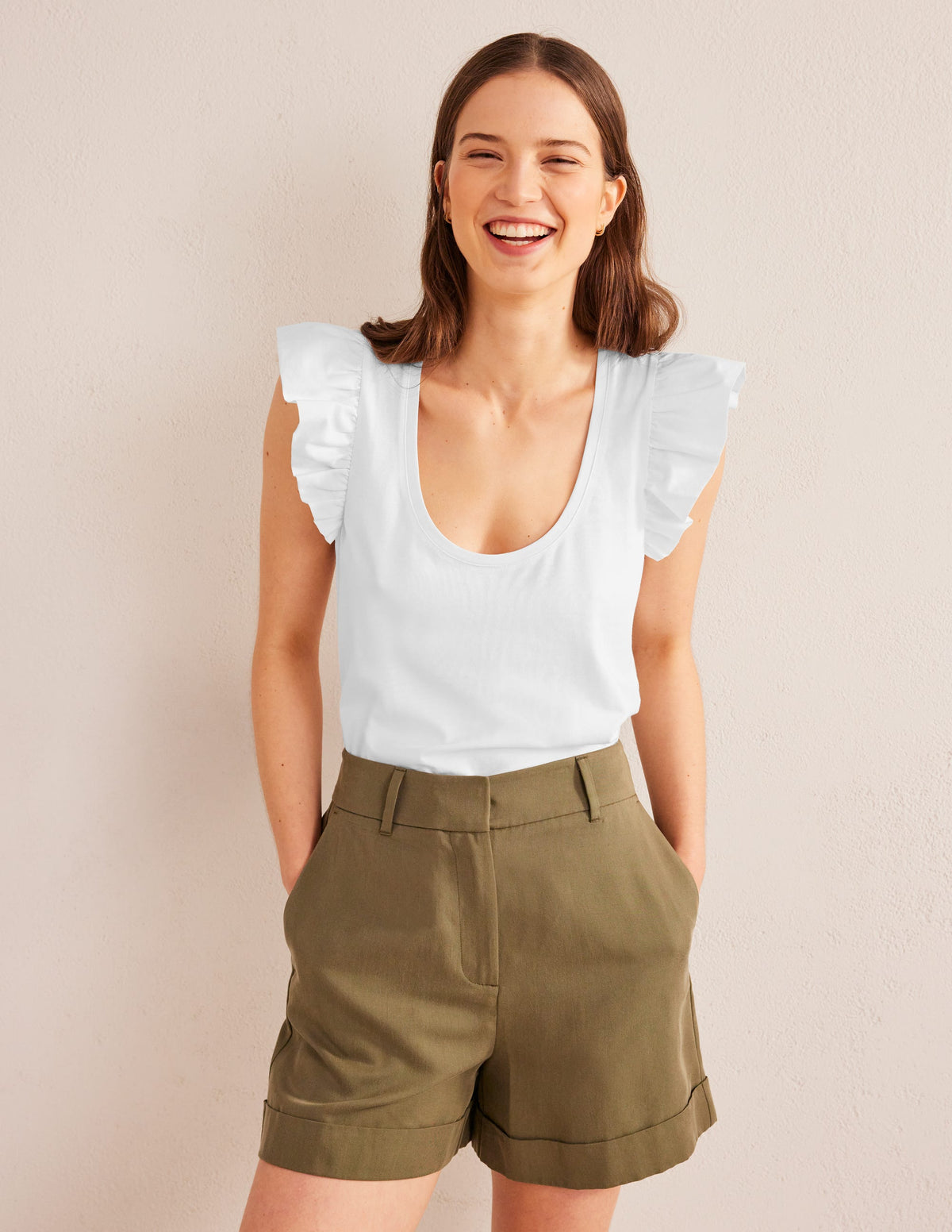 Scoop Front Woven Mix Top-White-1