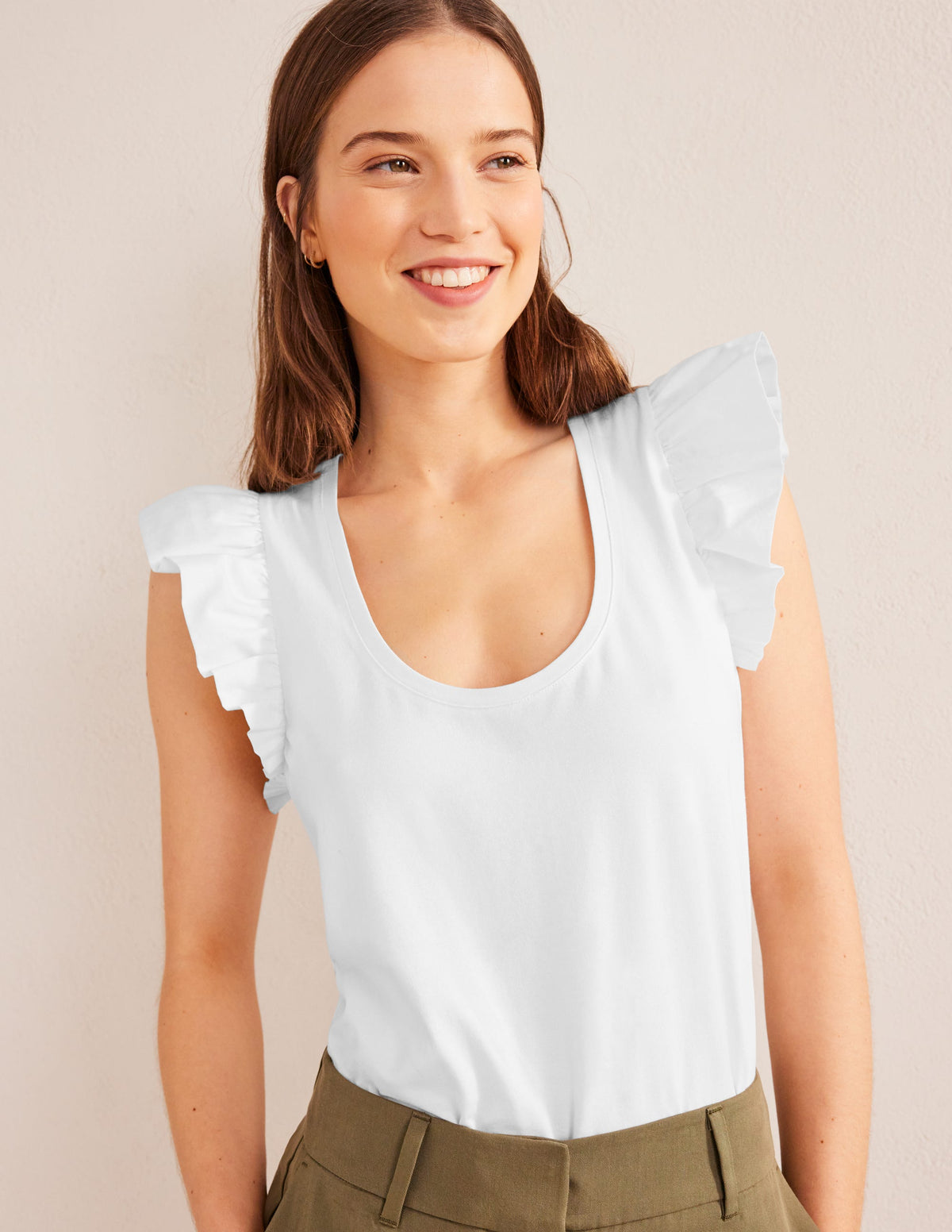 Scoop Front Woven Mix Top-White-4