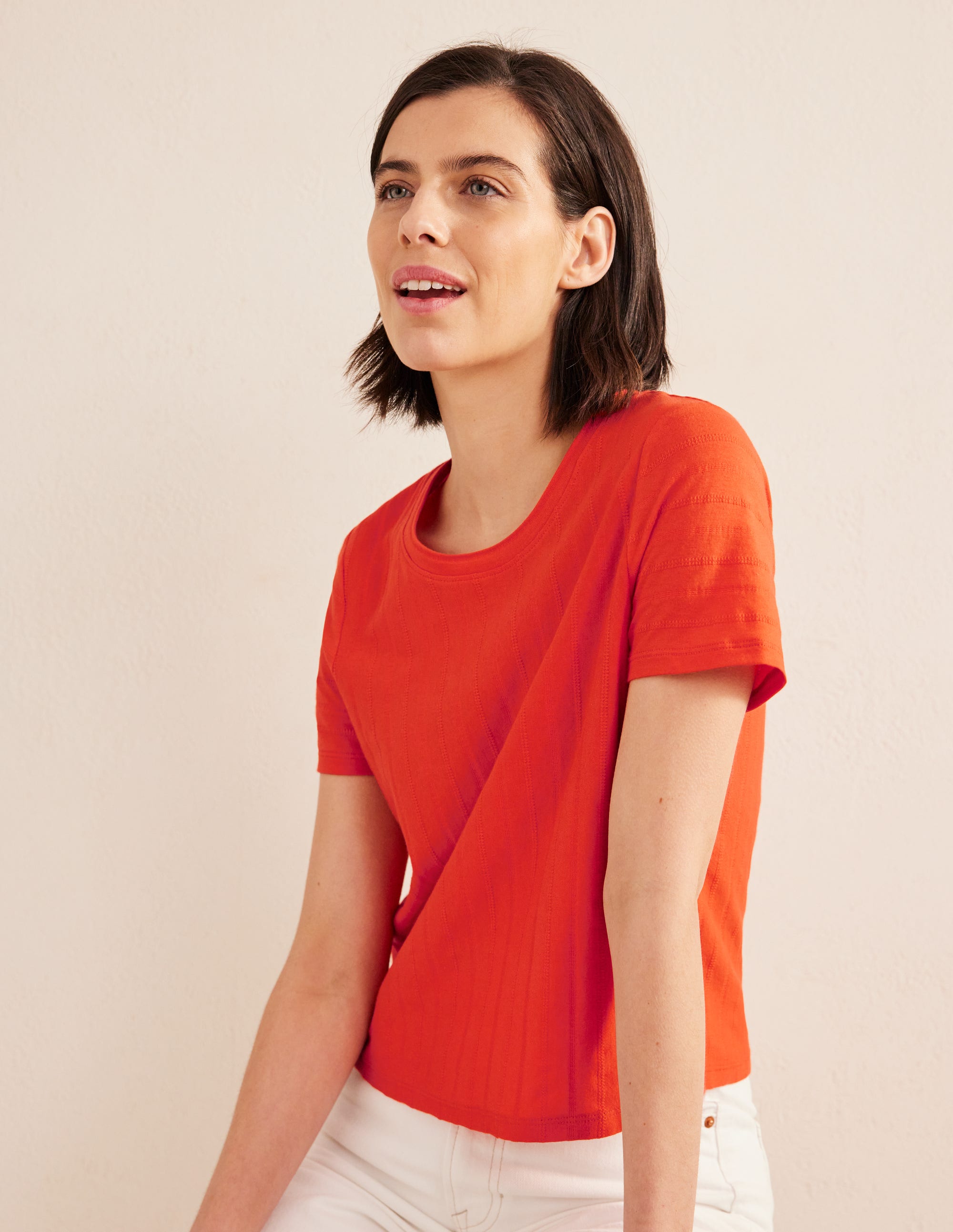 Textured Jersey T-Shirt-Vermillion Red - Image 1