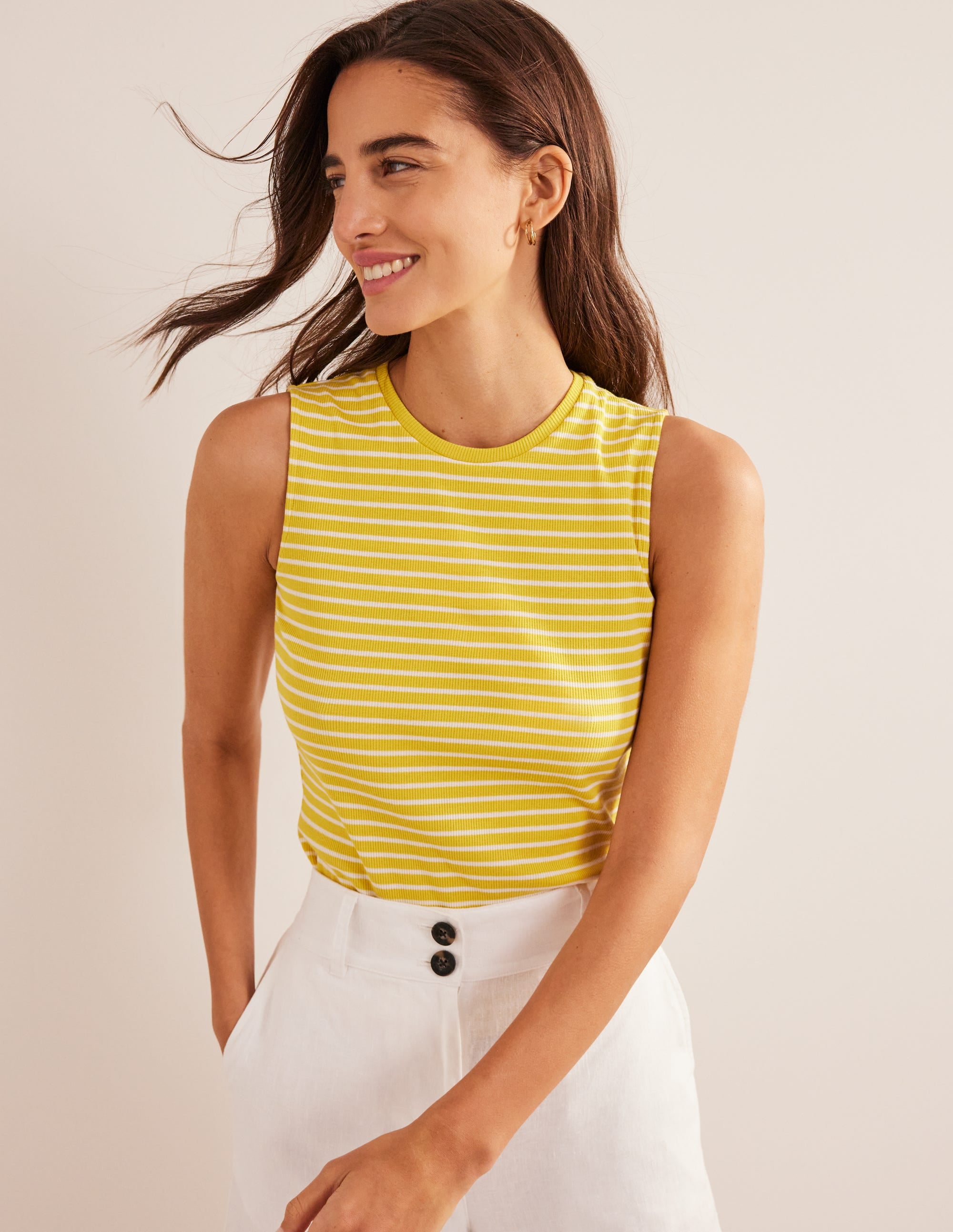 Striped Ribbed Tank Top-Yellow/Ivory - Image 1