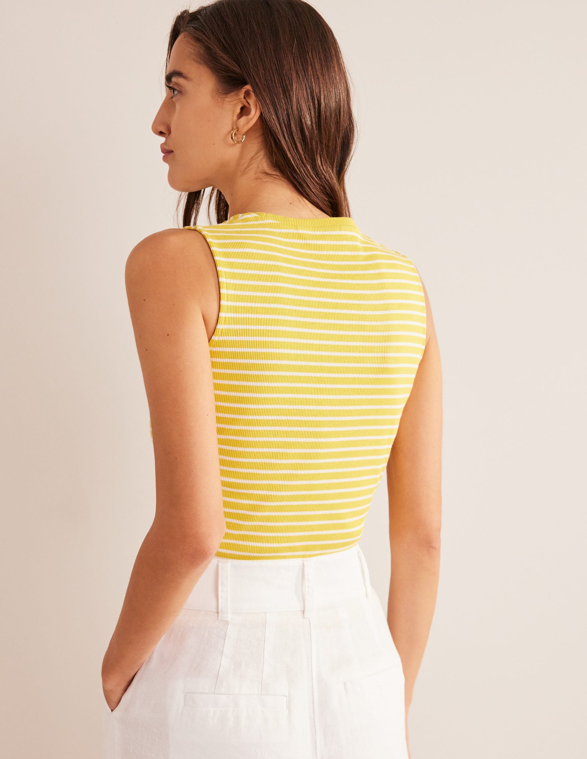 Striped Ribbed Tank Top-Yellow/Ivory-3