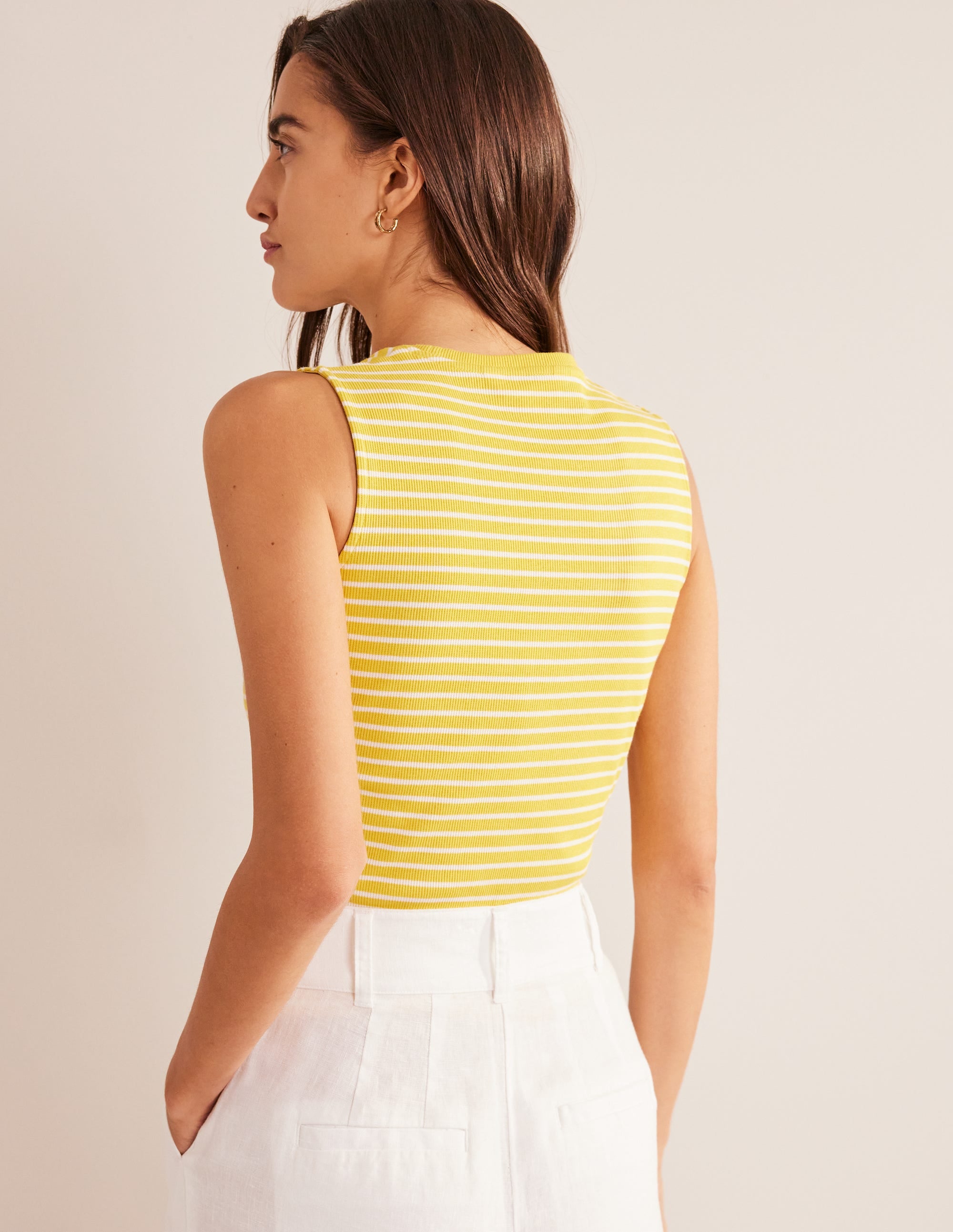 Striped Ribbed Tank Top-Yellow/Ivory - Image 3