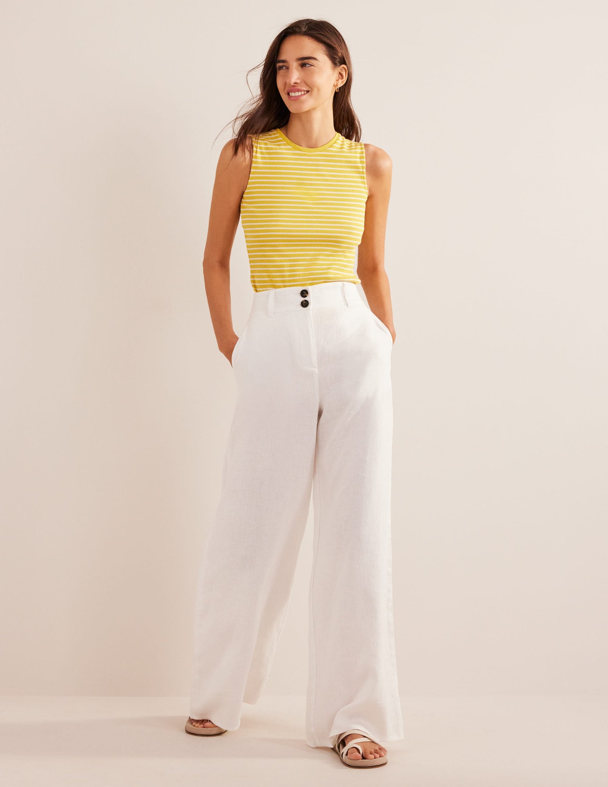 Striped Ribbed Tank Top-Yellow/Ivory-4