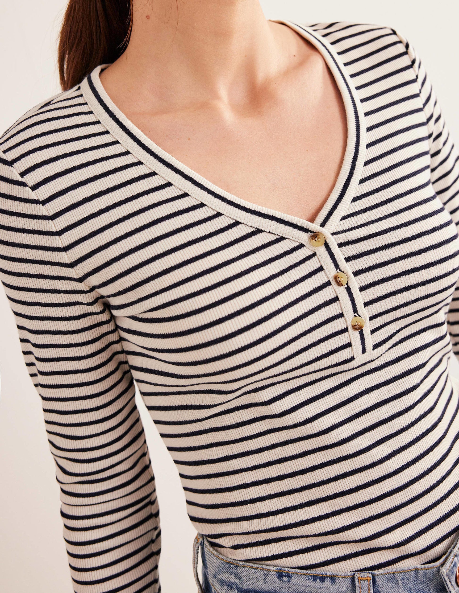 Stripe Ribbed Fitted Henley-Ivory/Navy Stripe-2