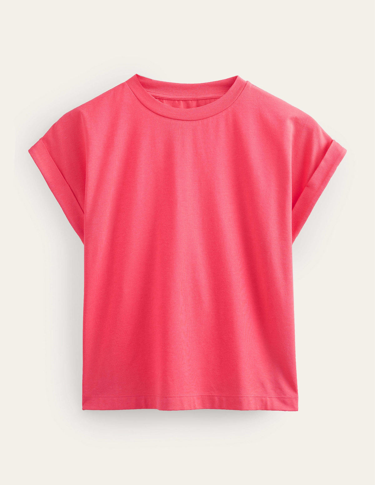 Turn Back Sleeve Crew T-Shirt-Festival Pink - Image 5