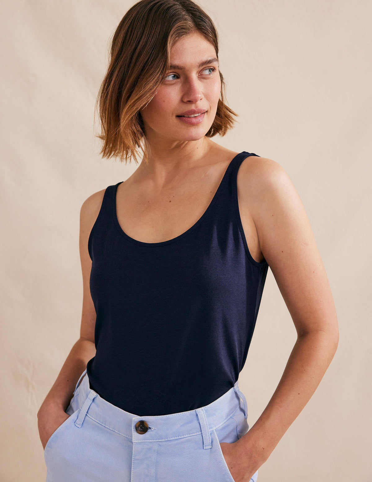 Open Back Tank Top-Navy - Image 1