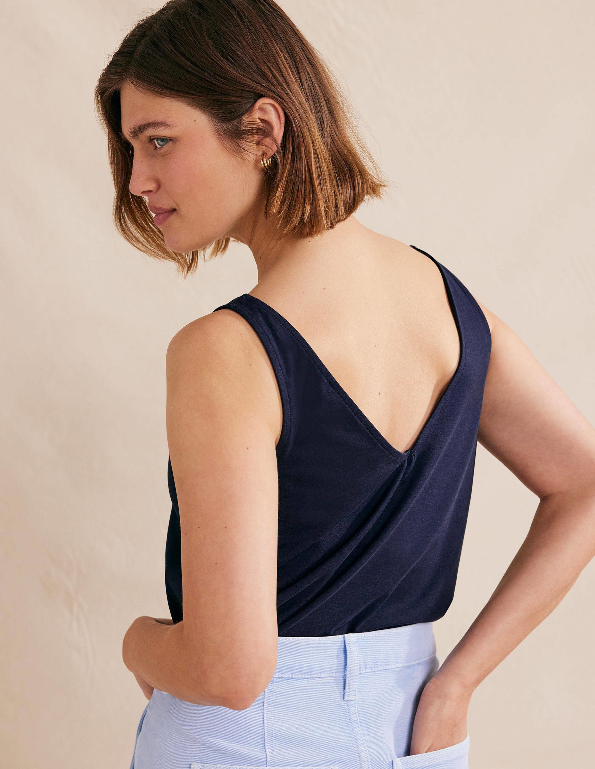 Open Back Tank Top-Navy - Image 3