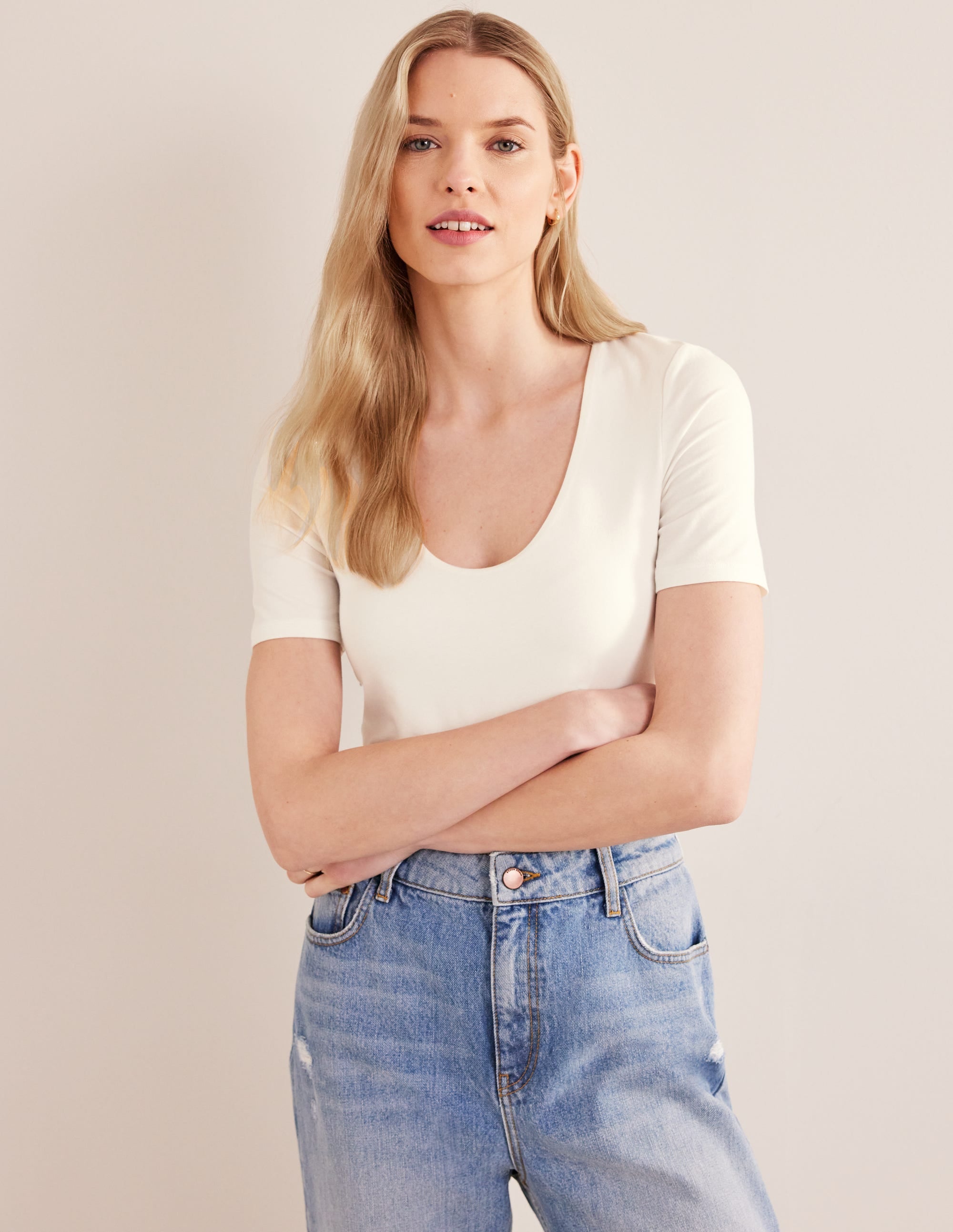 Double Layer Short Sleeve Top-Ivory - Image 4