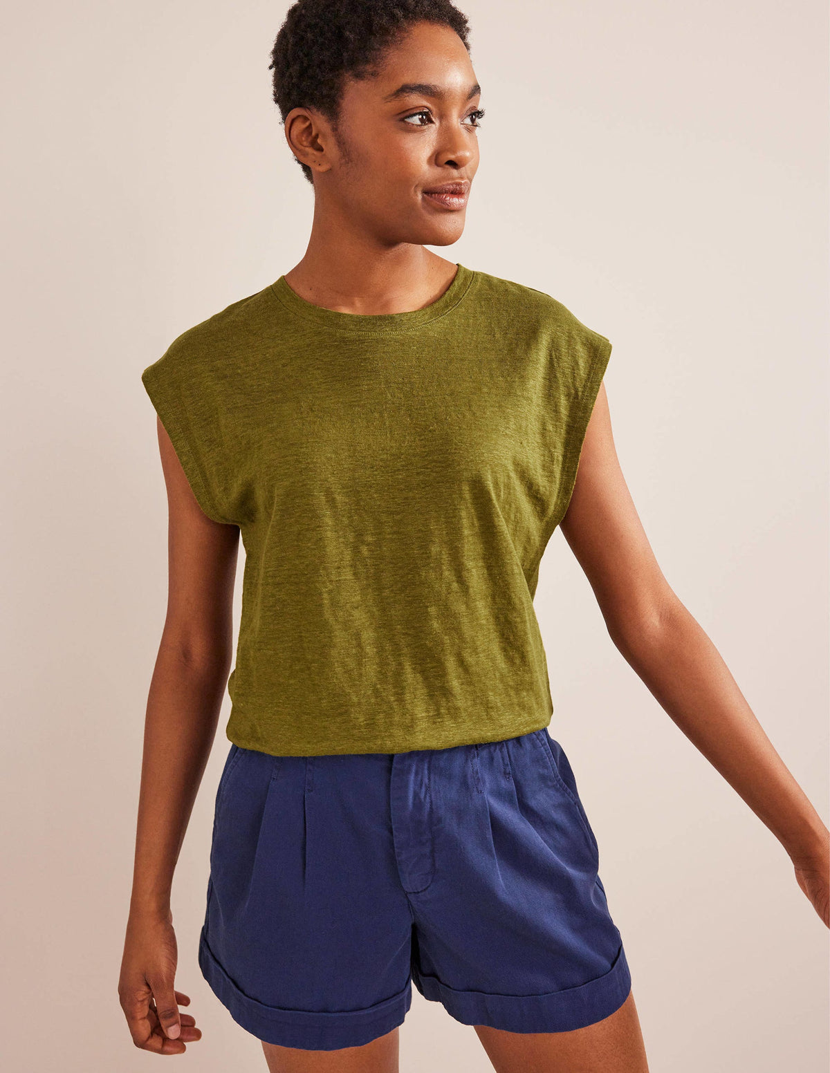 Crew Neck Linen T-shirt-River Reed-1