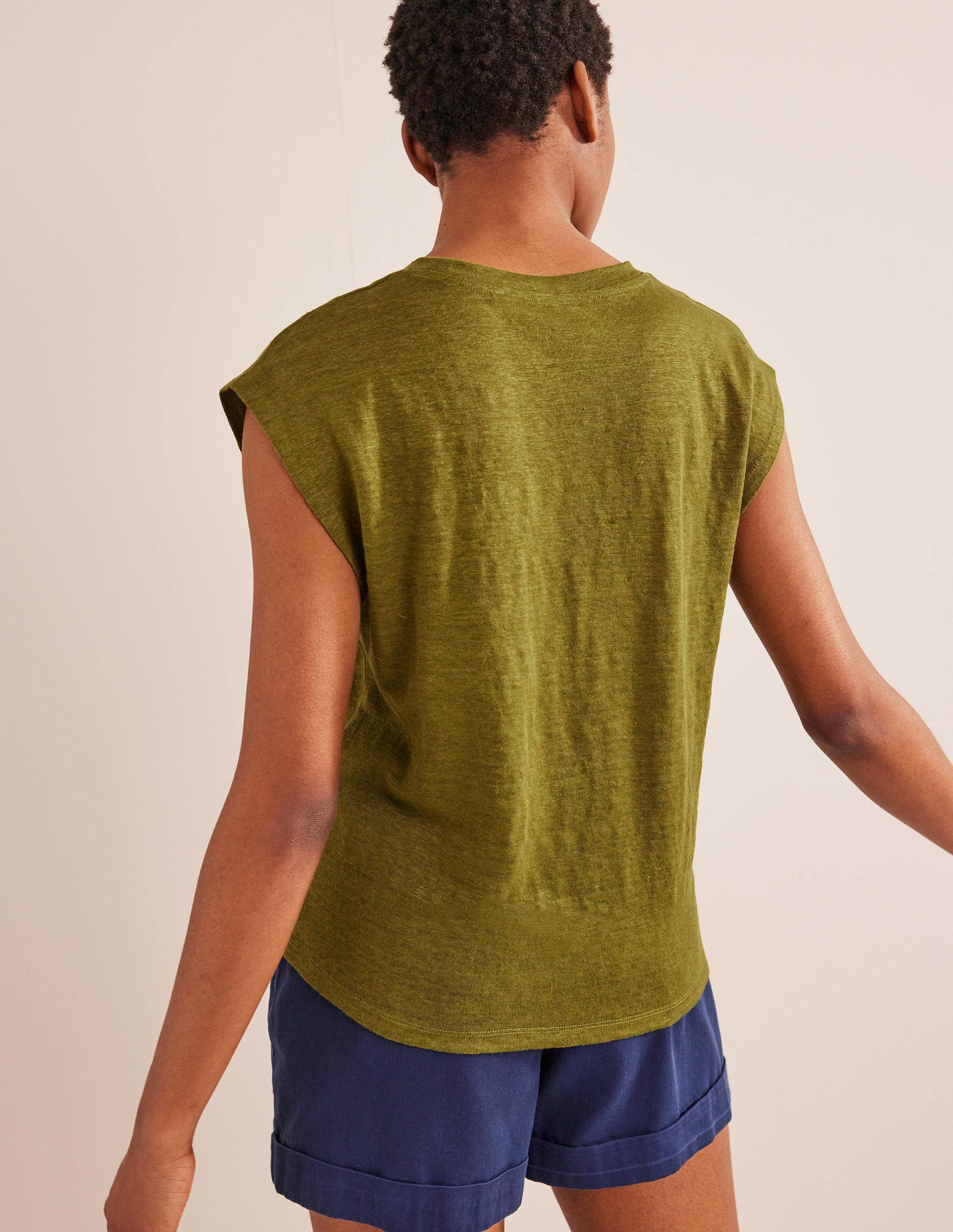 Crew Neck Linen T-shirt-River Reed-3