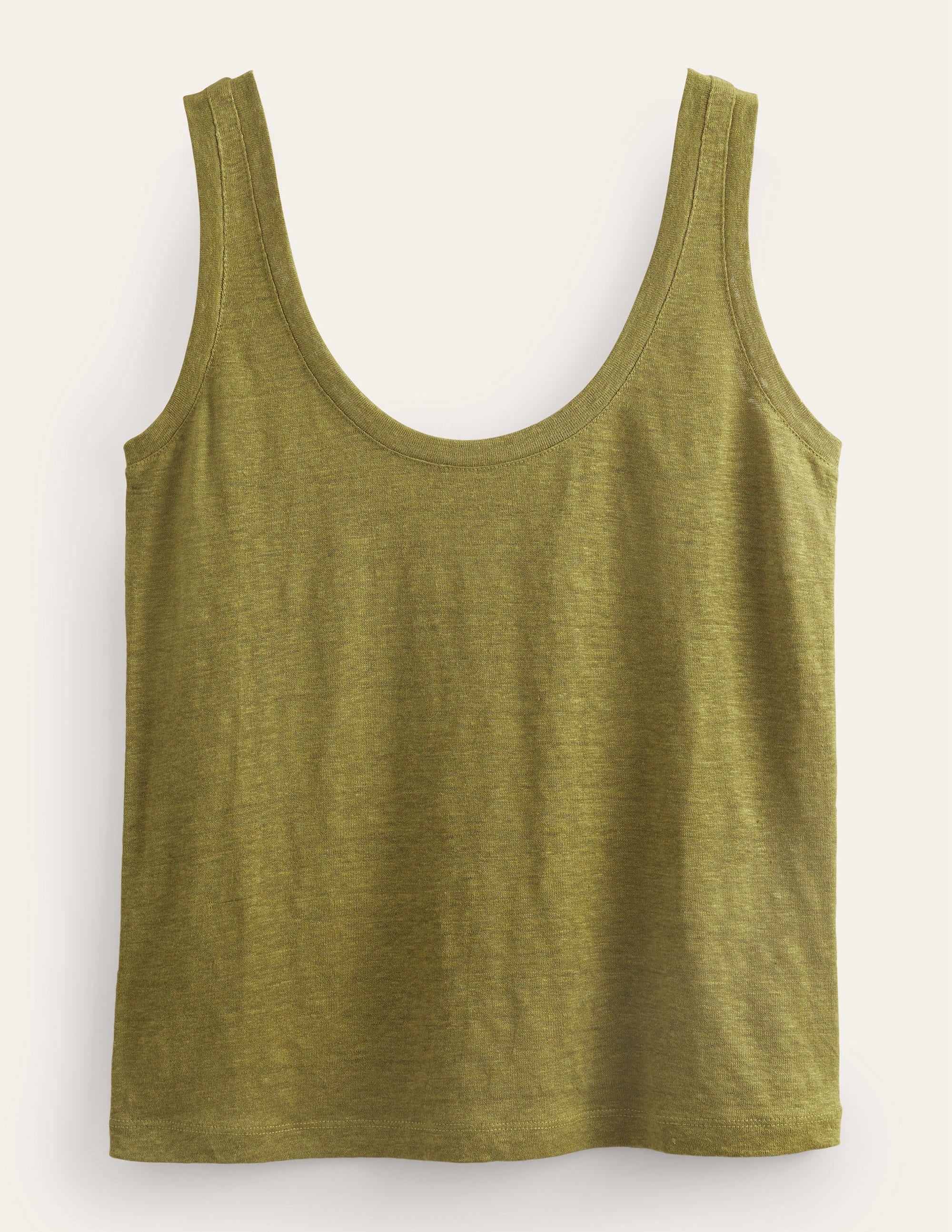 Scoop Neck Linen Tank Top-Sulphur Green - Image 5
