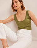 Scoop Neck Linen Tank Top-Sulphur Green