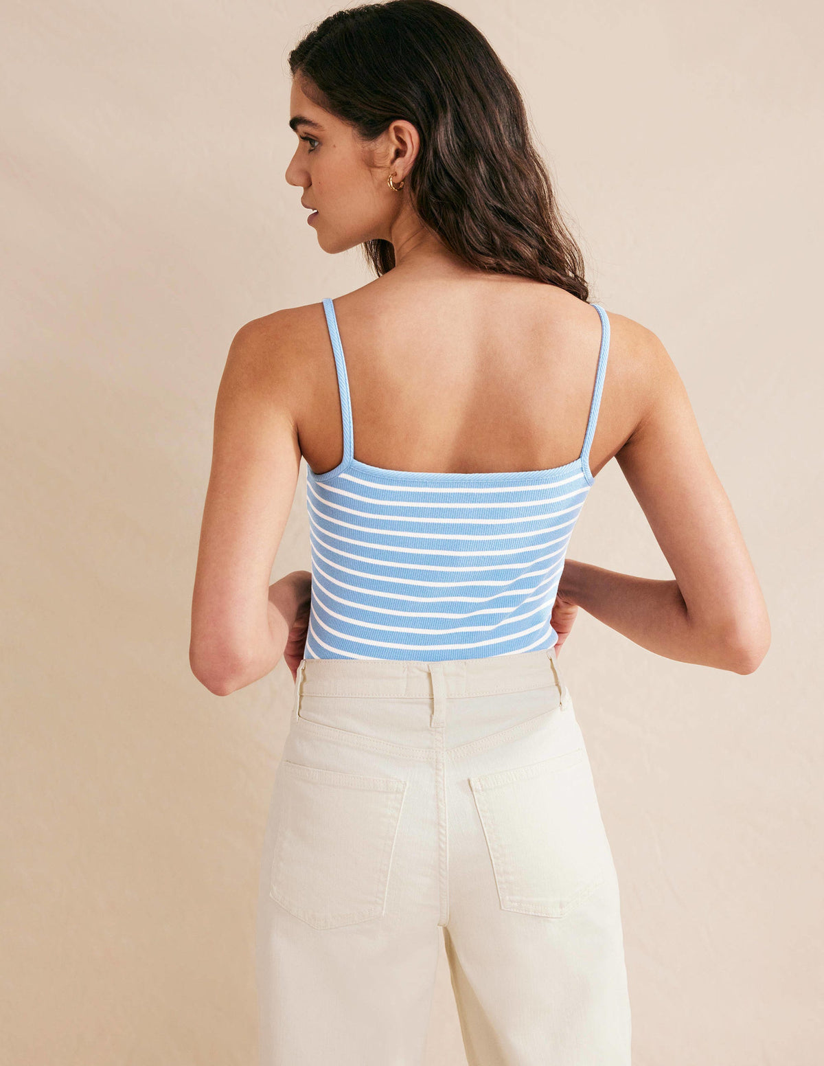 Square Neck Ribbed Tank Top-Blue/Ivory Stripe - Image 3