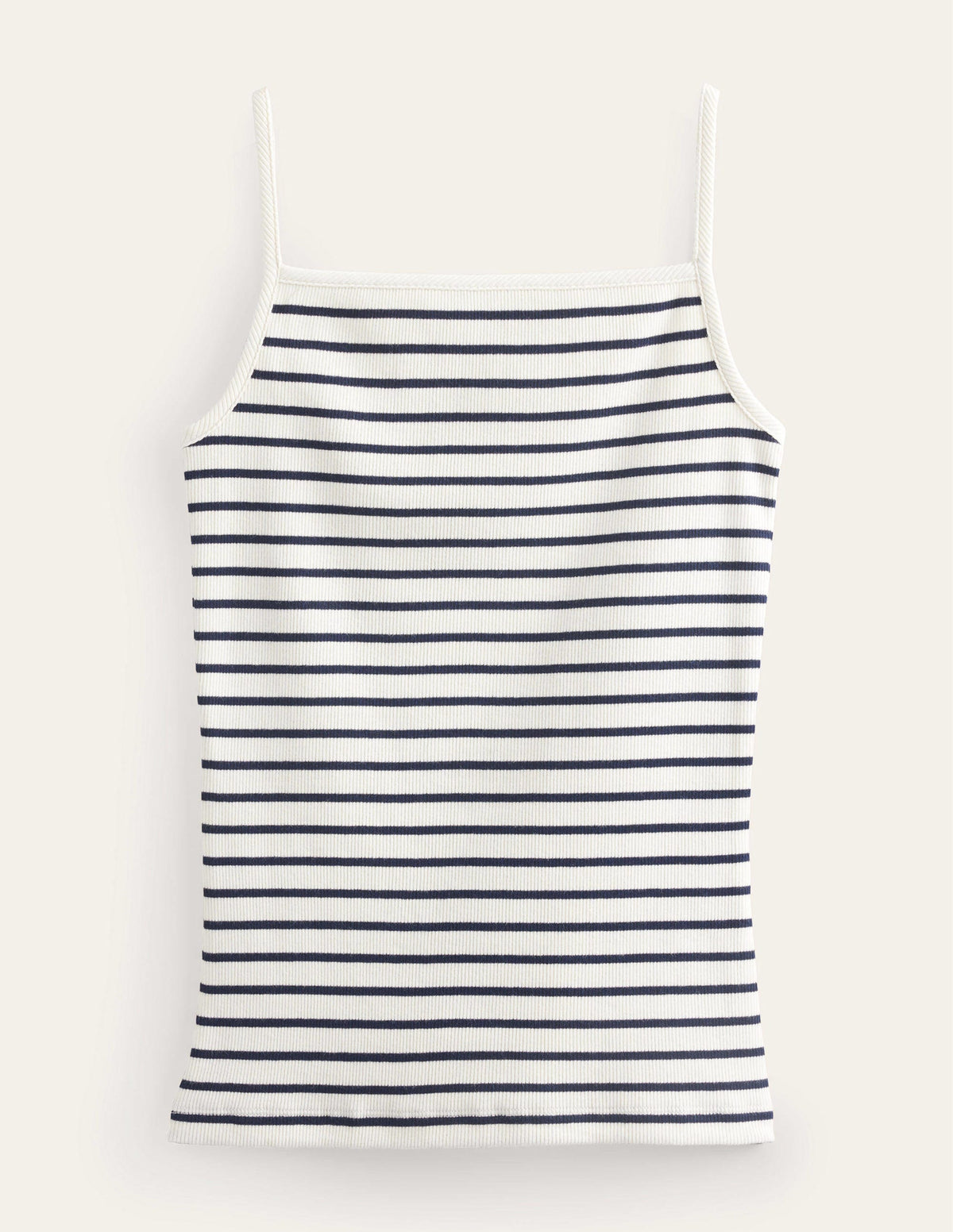 Square Neck Ribbed Tank Top-Ivory/Navy Stripe - Image 5