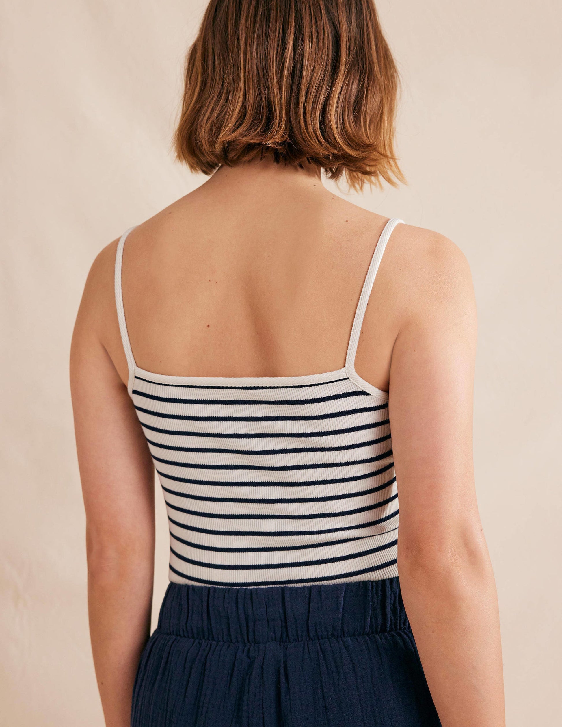 Square Neck Ribbed Tank Top-Ivory/Navy Stripe-3