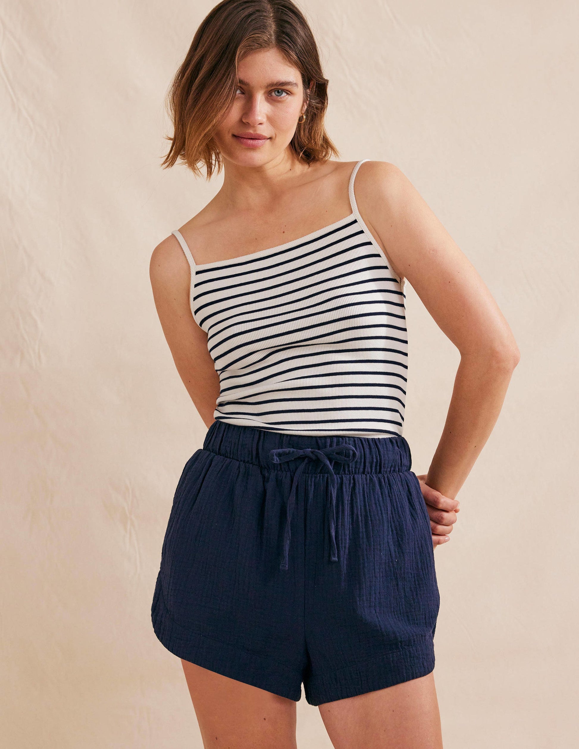 Square Neck Ribbed Tank Top-Ivory/Navy Stripe-4