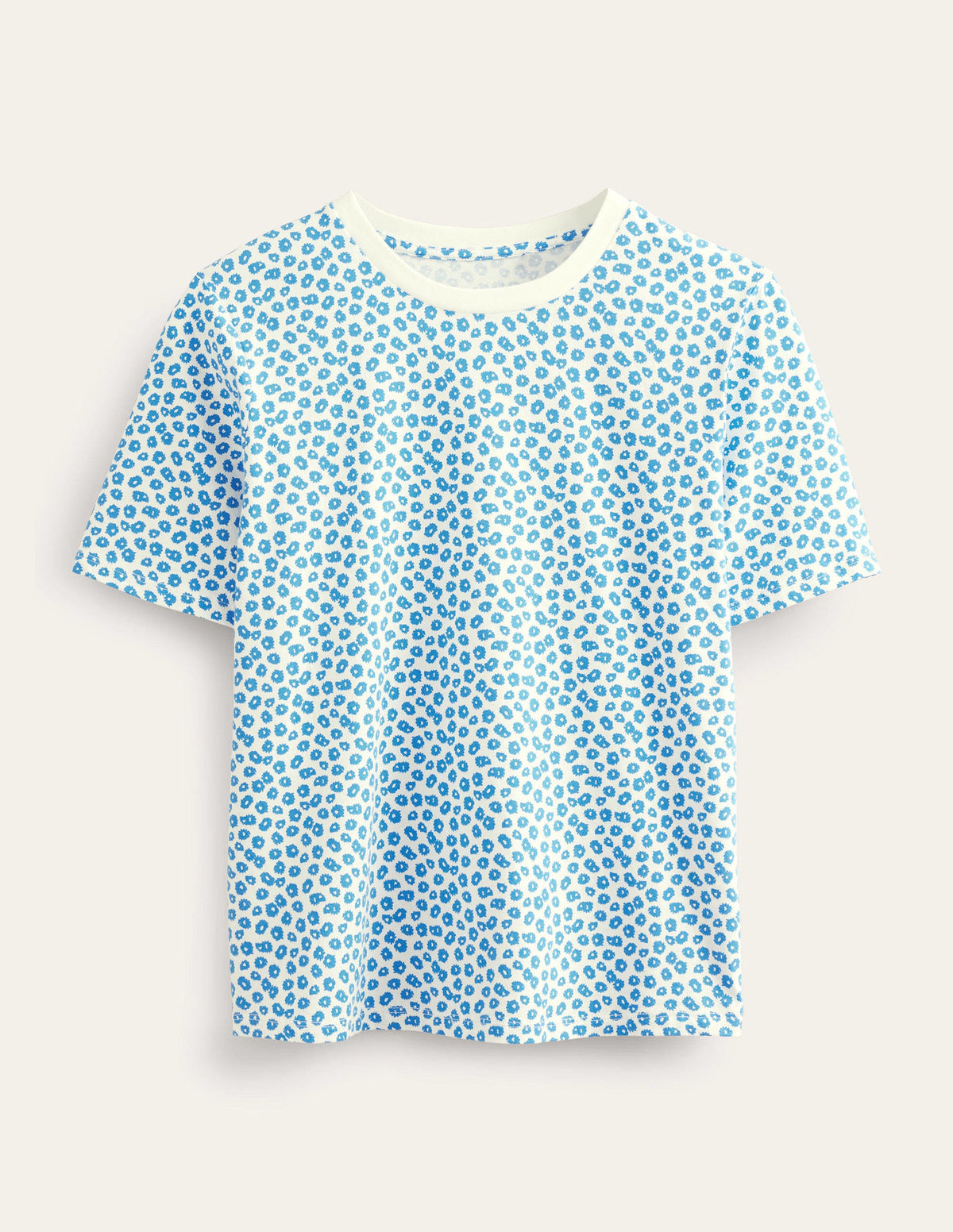 Printed Crew Neck T-Shirt-Ivory, Peony Stamp - Image 5