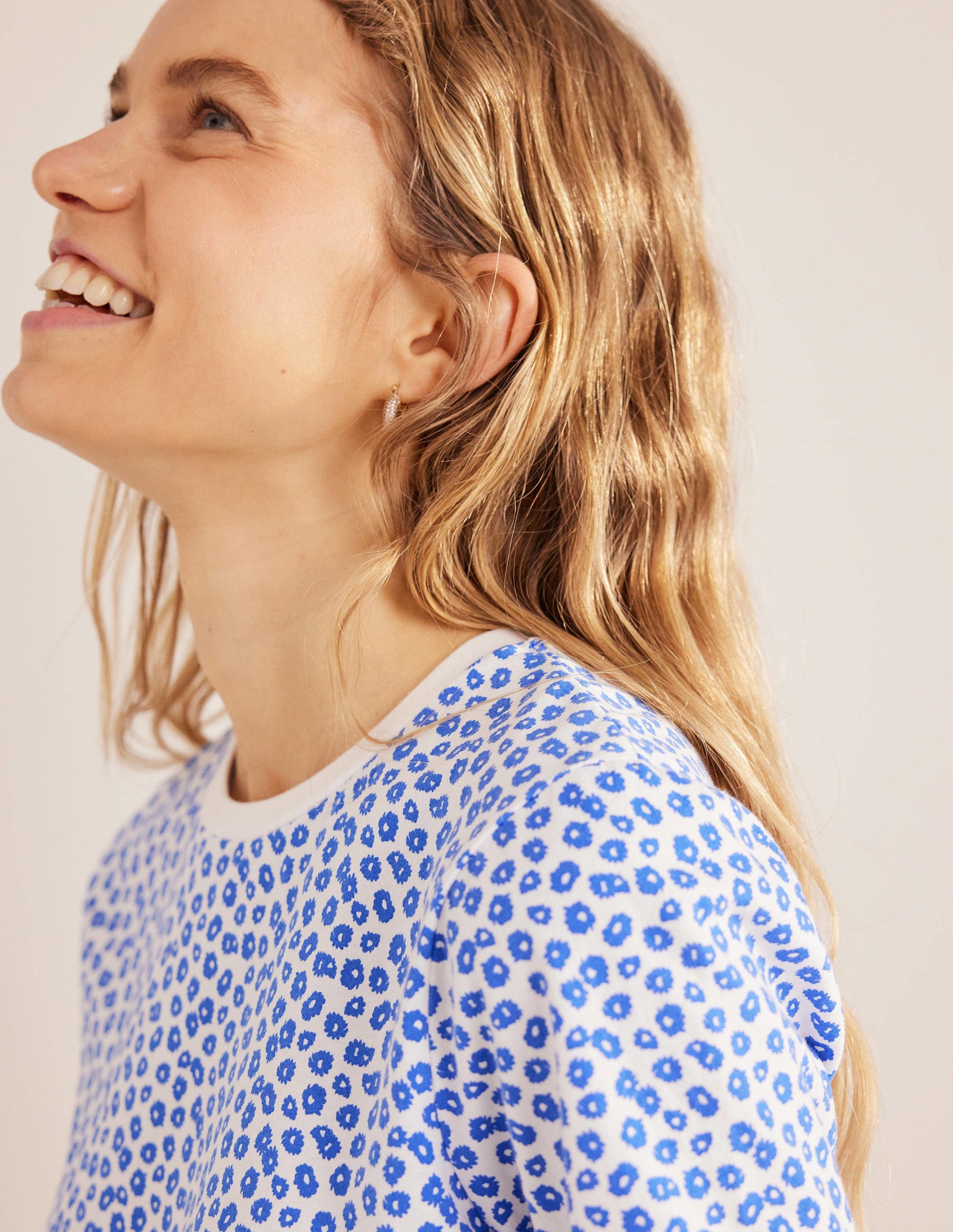 Printed Crew Neck T-Shirt-Ivory, Peony Stamp-2