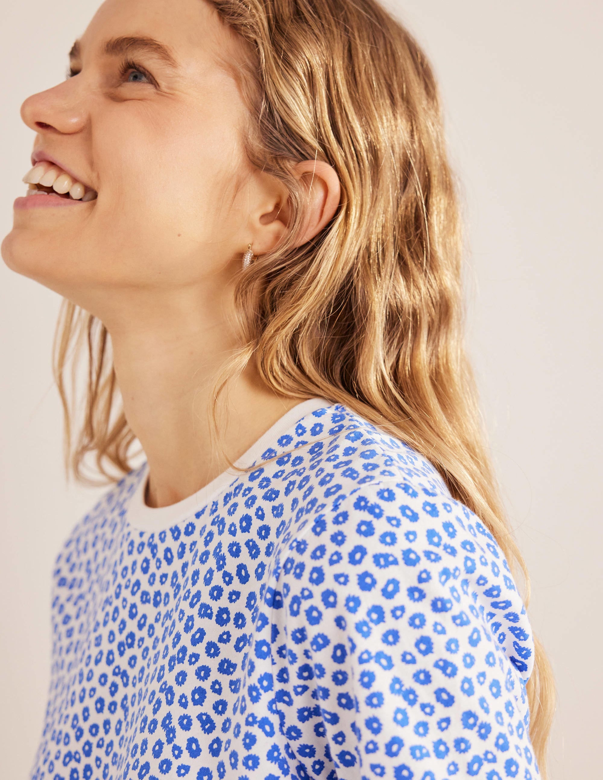 Printed Crew Neck T-Shirt-Ivory, Peony Stamp - Image 2