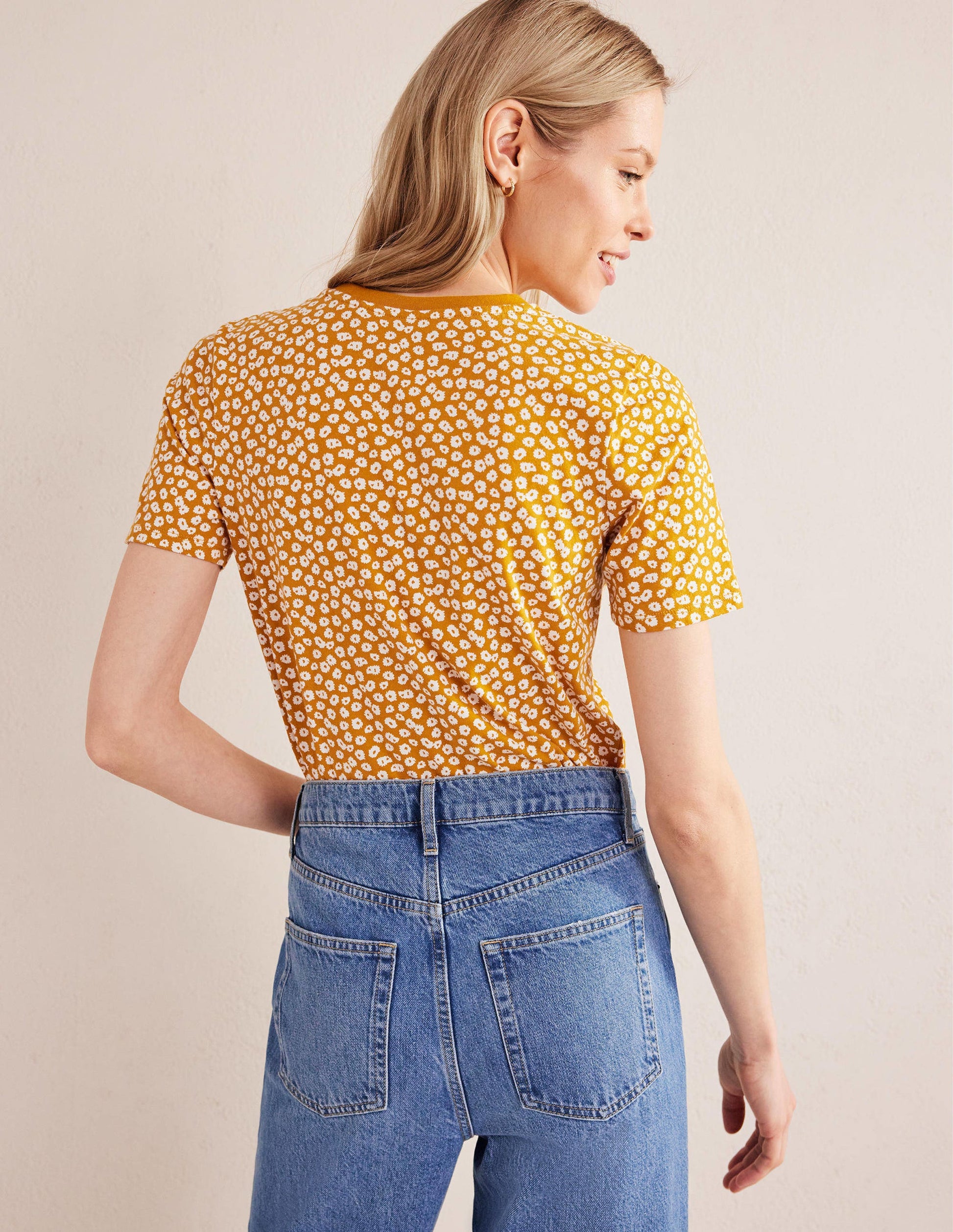 Printed Crew Neck T-Shirt-Harvest Gold, Peony Stamp-3