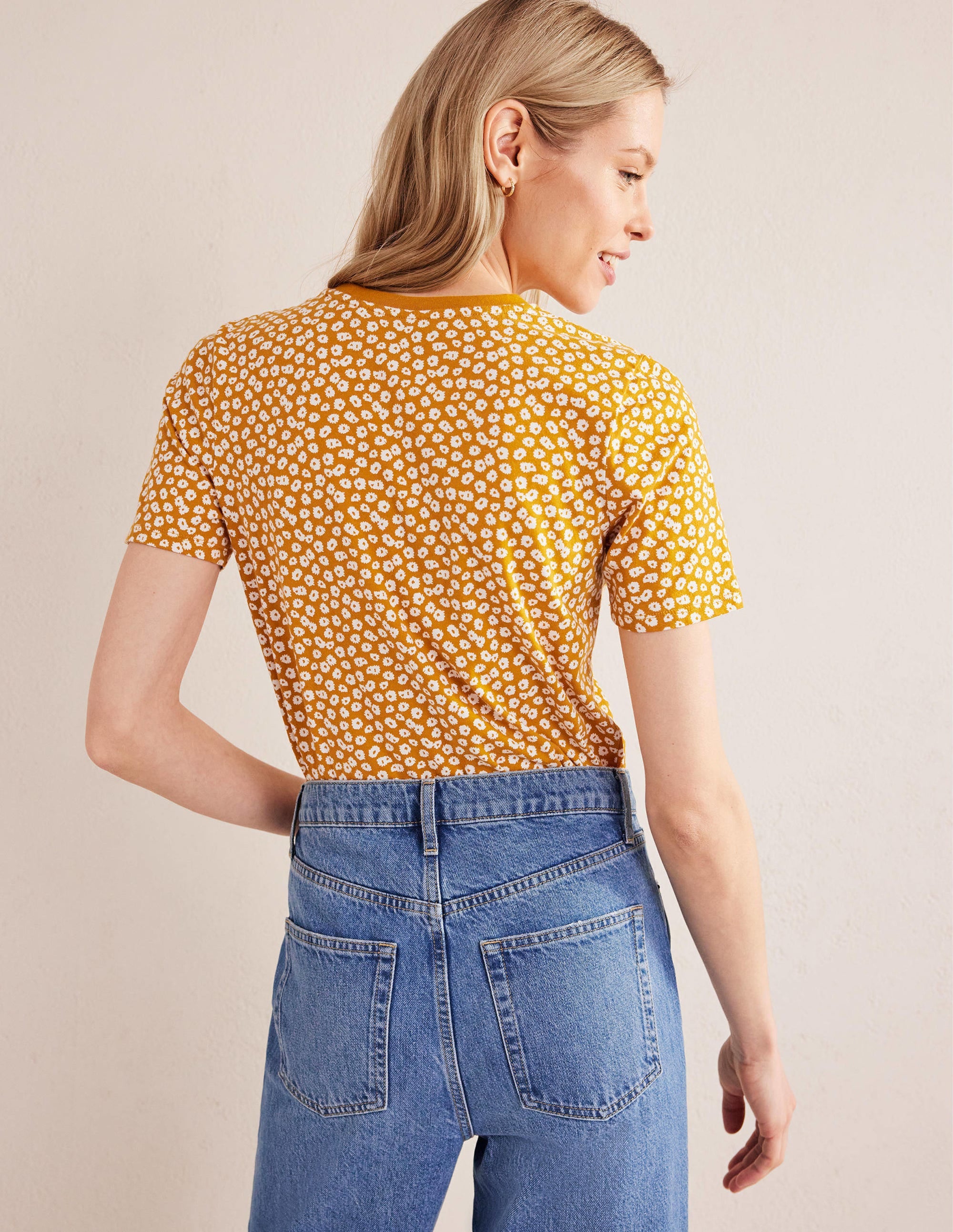 Printed Crew Neck T-Shirt-Harvest Gold, Peony Stamp - Image 3