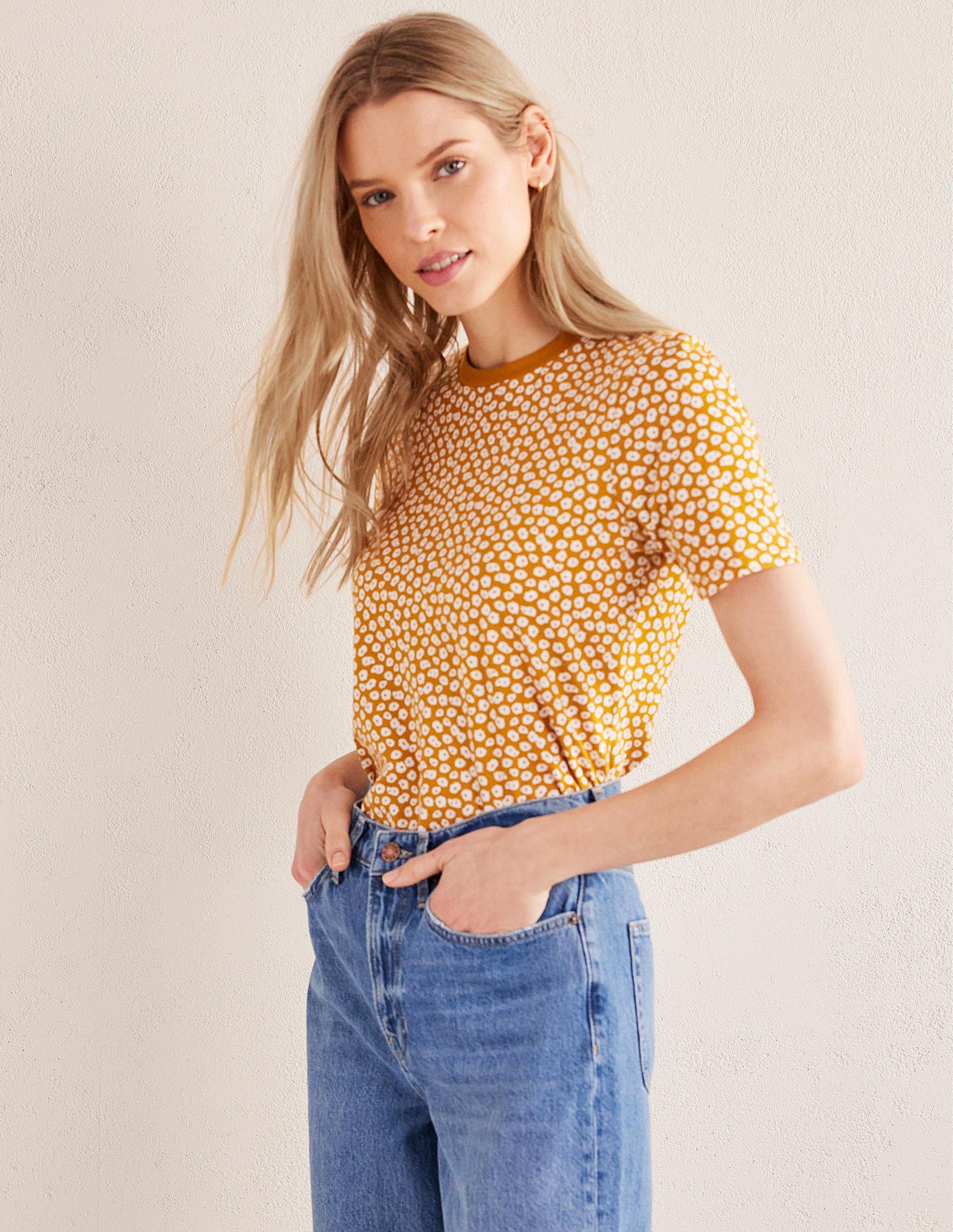 Printed Crew Neck T-Shirt-Harvest Gold, Peony Stamp-4