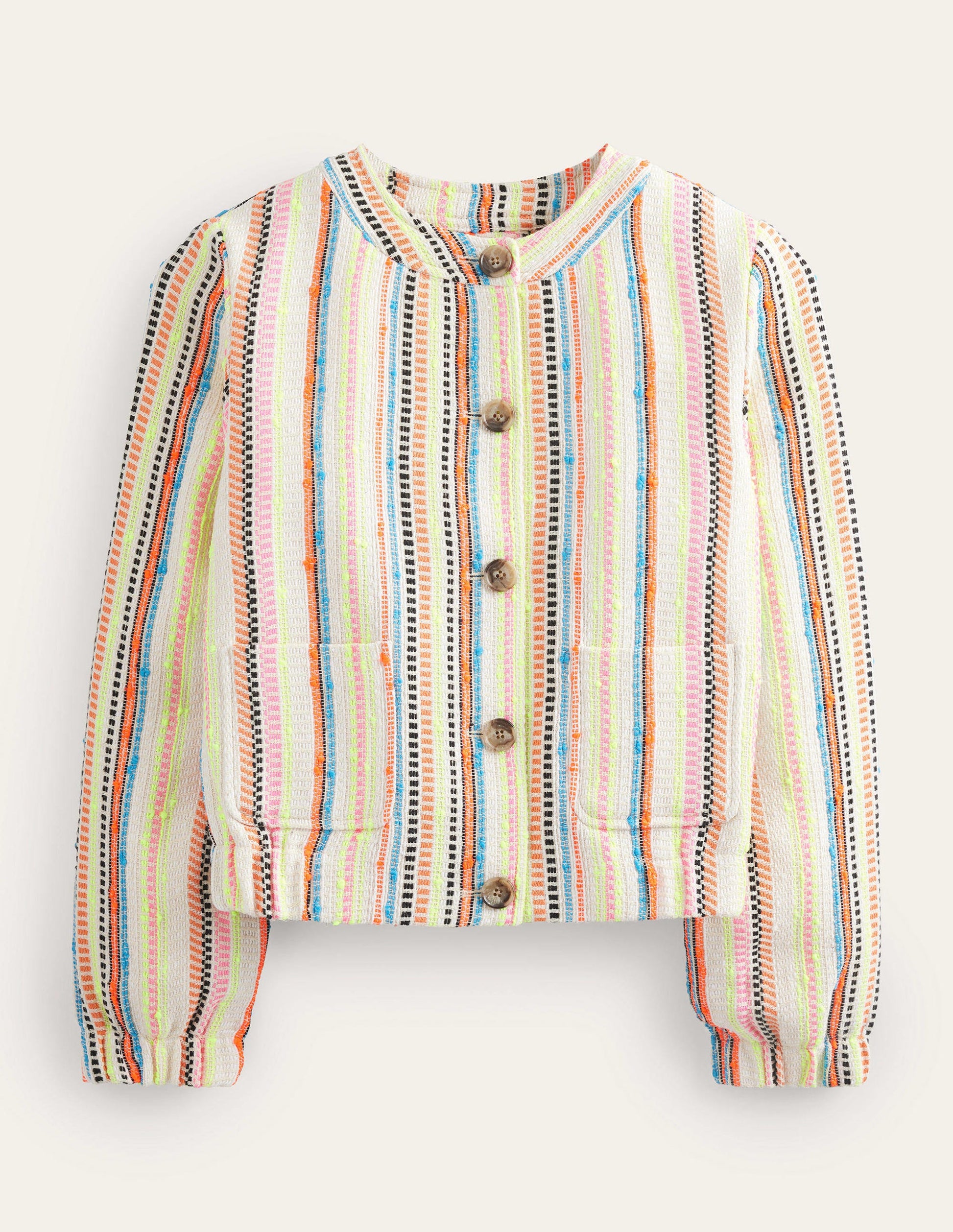 Textured Button Jacket-Ivory, Multi Stripe-6