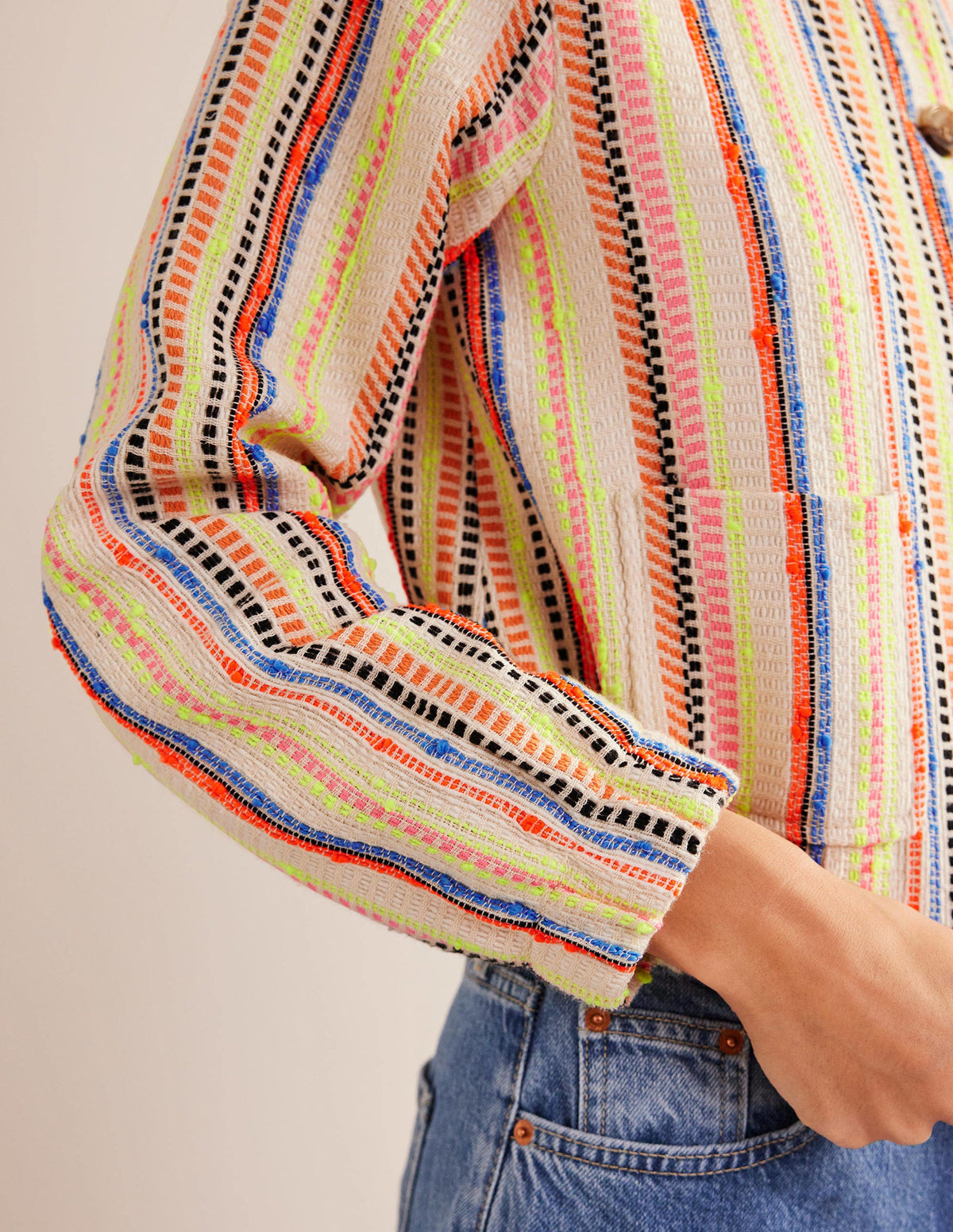 Textured Button Jacket-Ivory, Multi Stripe-3