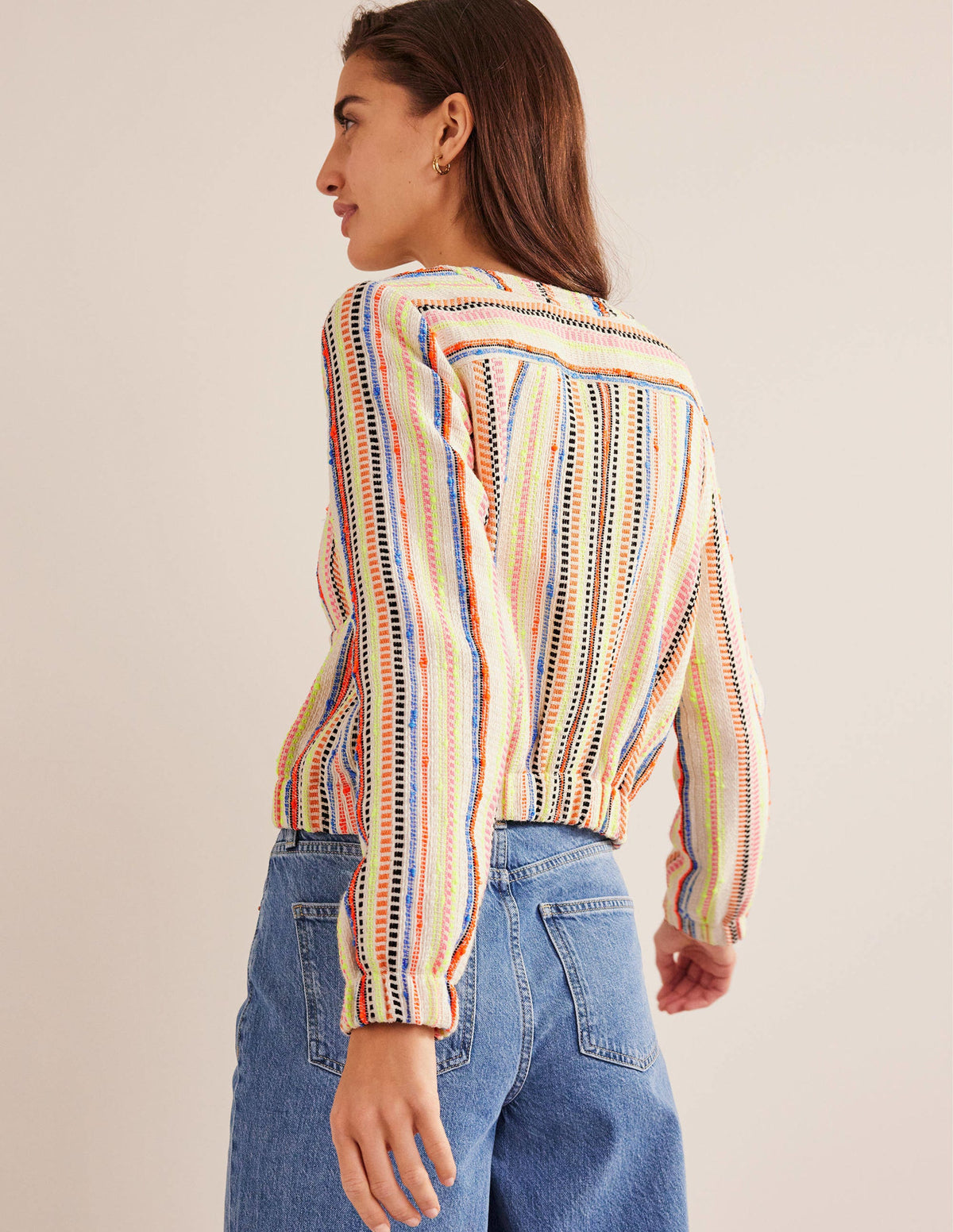 Textured Button Jacket-Ivory, Multi Stripe - Image 4